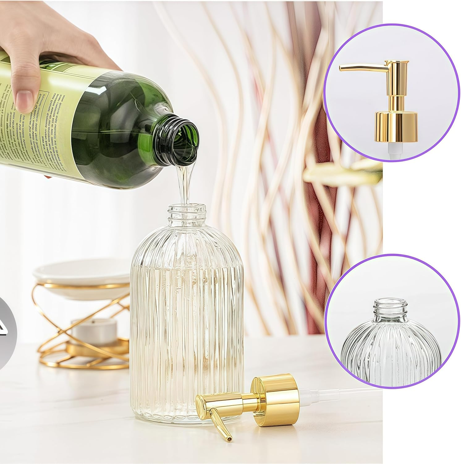 2 Pcs Glass Soap Dispenser,400 Ml Refillable Liquid Bottle Dispenser with Rust Proof Pump,For Hand Soap,Lotion image number 4