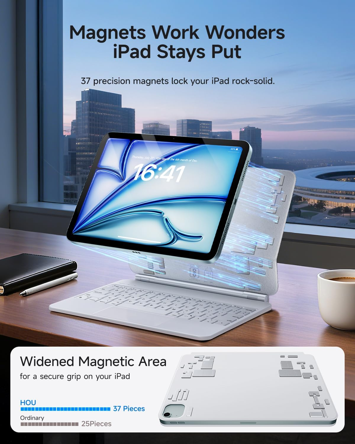 HOU Magnetic Keyboard Case for Ipad Air 11/Pro 11/Air 5&4, 135&deg; Wider Adjustable Tilt, Smooth Ag-Glass Touchpad, 12 Shortcut Key Combinations, 7-Color Backlight, Deeper 1.4Mm Key Travel, Bluetooth image number 1