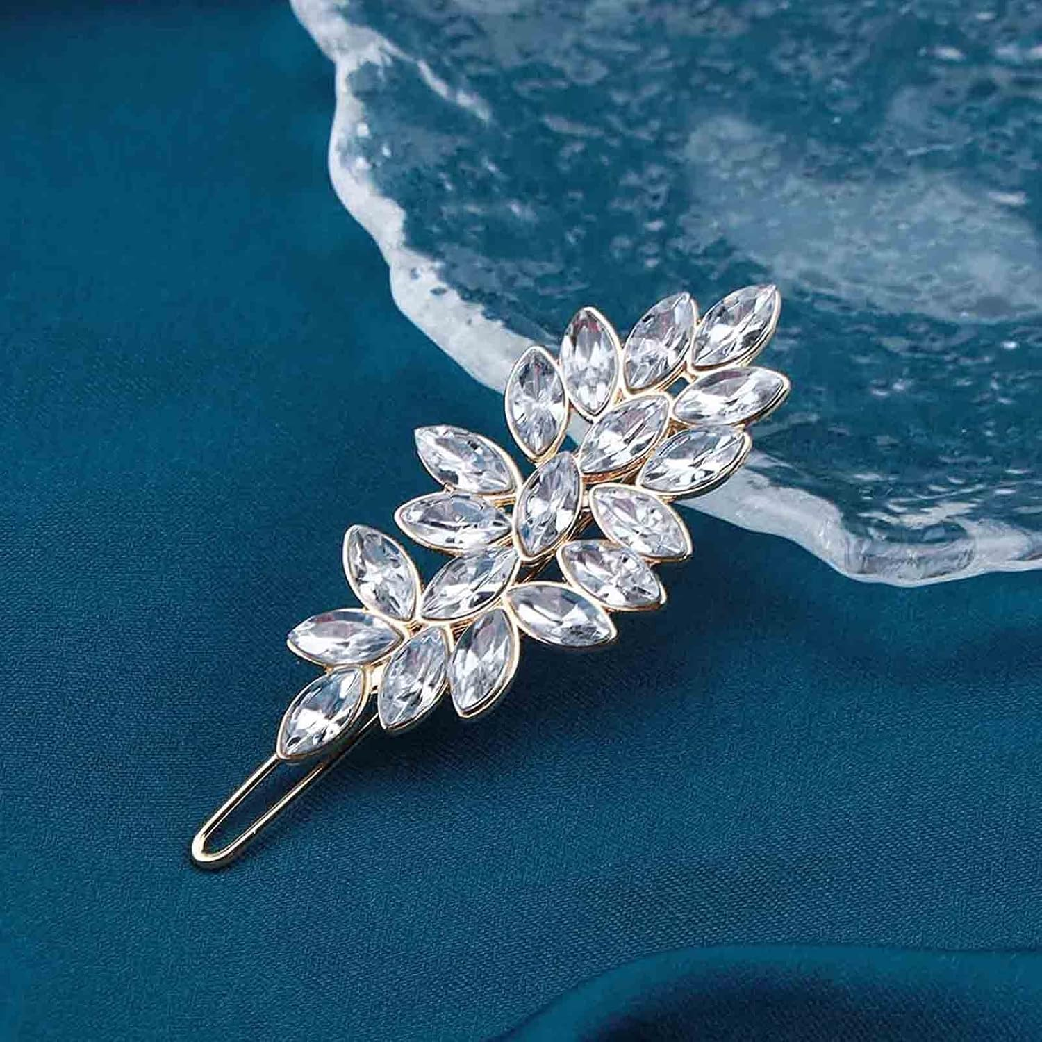 Yheakne Vintage Crystal Leaf Hair Clip Pin Gold Rhinestone Hair Clip Pin Shiny CZ Leaf Hair Clip Crystal Head Clip Decorative Bobby Pins Hair Accessories for Women and Girls (Gold) image number 1