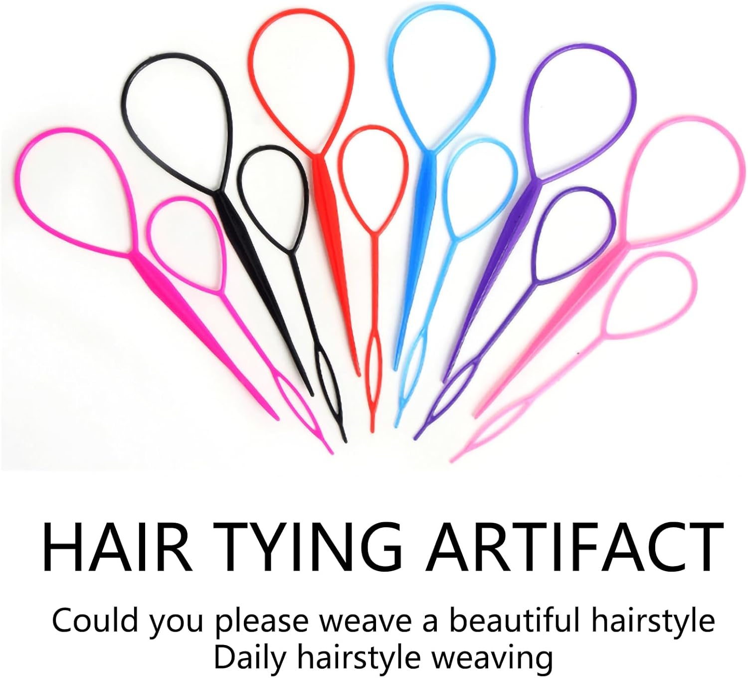 JANGJANG 12 PCS Topsy Tail Hair Tool Set, 6 Colors Hair Loop Styling and Braiding Tools with Large and Small Loopers for Ponytail Making, French Braid Bun and Updo Hairstyles for Women Girls image number 4