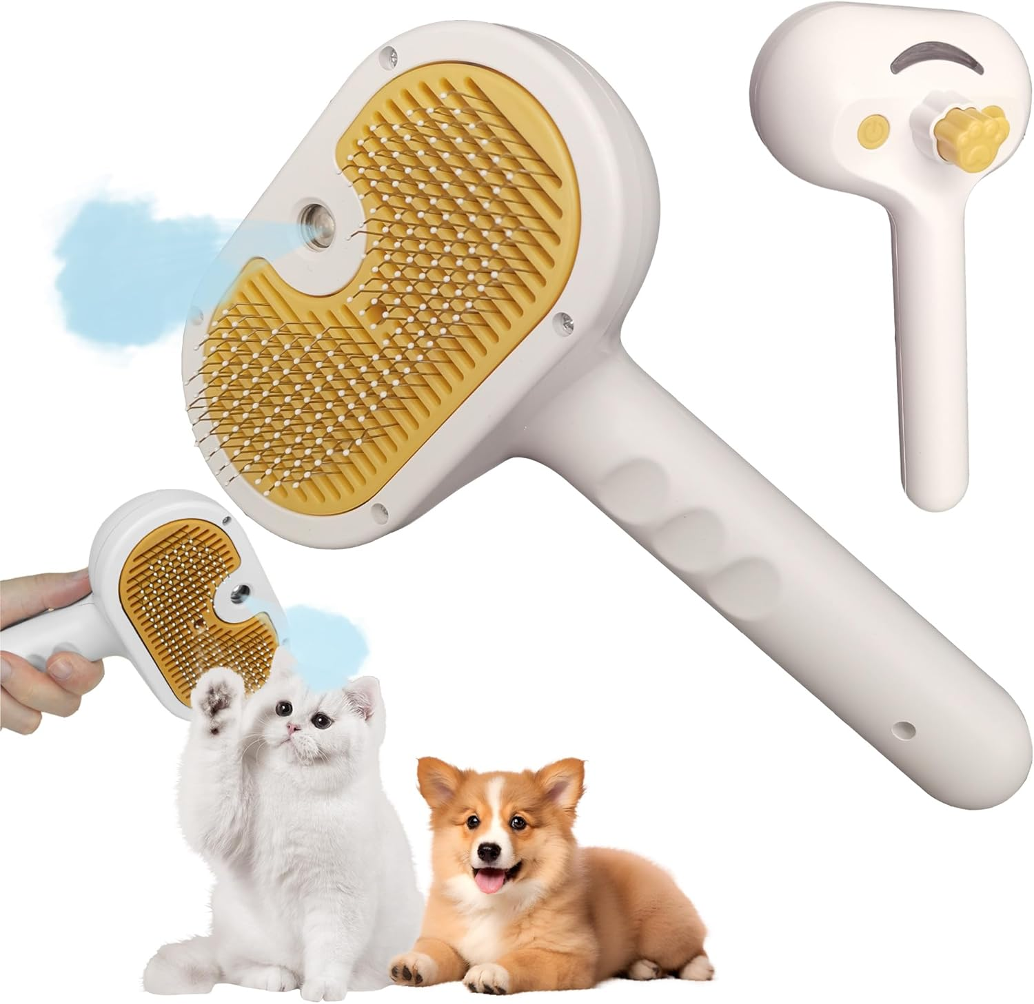 Cloud Care Cat Steam Brush - Self Cleaning Spritz Defur Comb Grooming Brush for Long & Short Hair of Cats & Dogs
