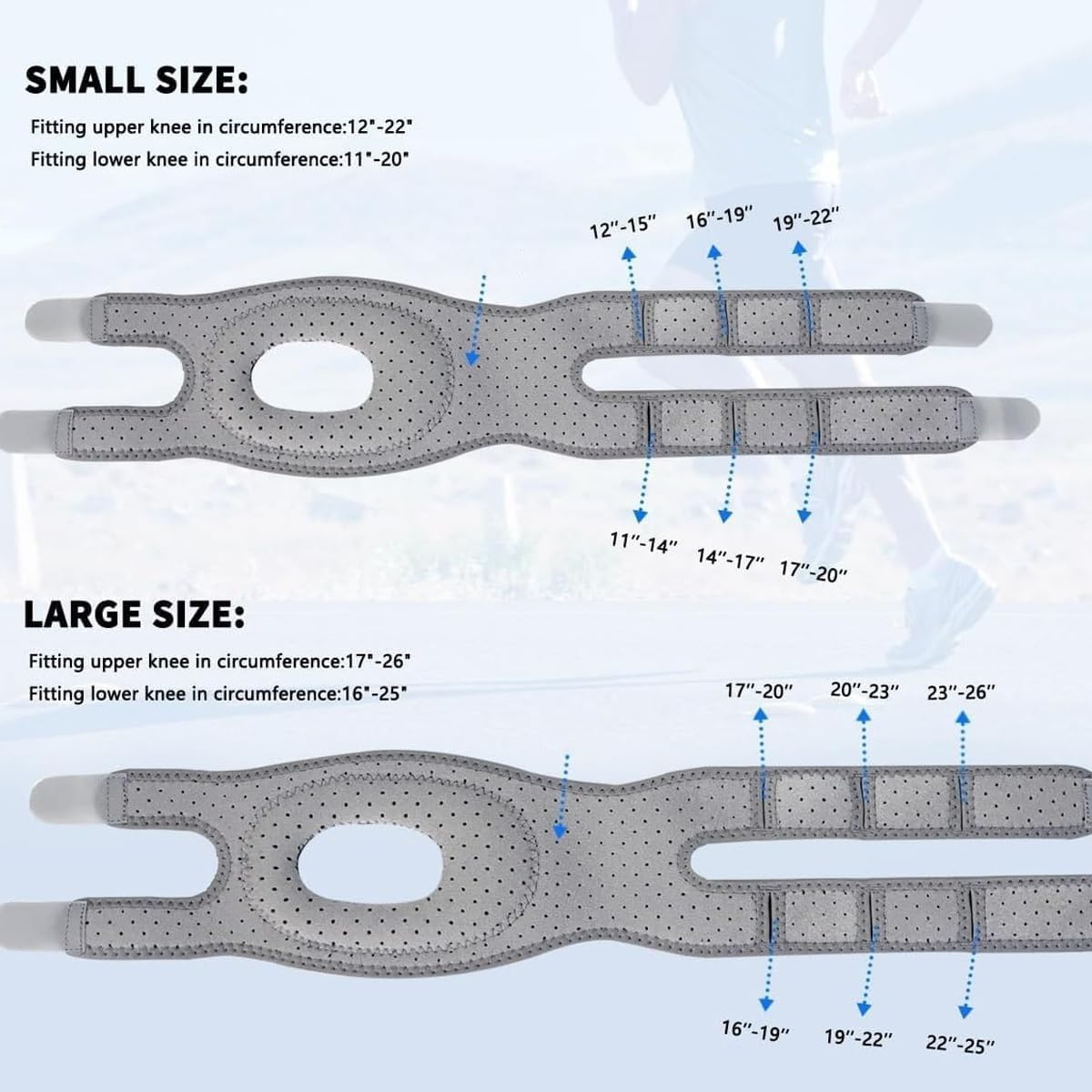 Plus Size Knee Brace,2 Pack Adjustable Patellar Tendon Support Sleeves, Pain Relief Knee Brace with Gel Pads for Meniscus, Arthritis, Orthopedic Sports Use (Gray, L) image number 4