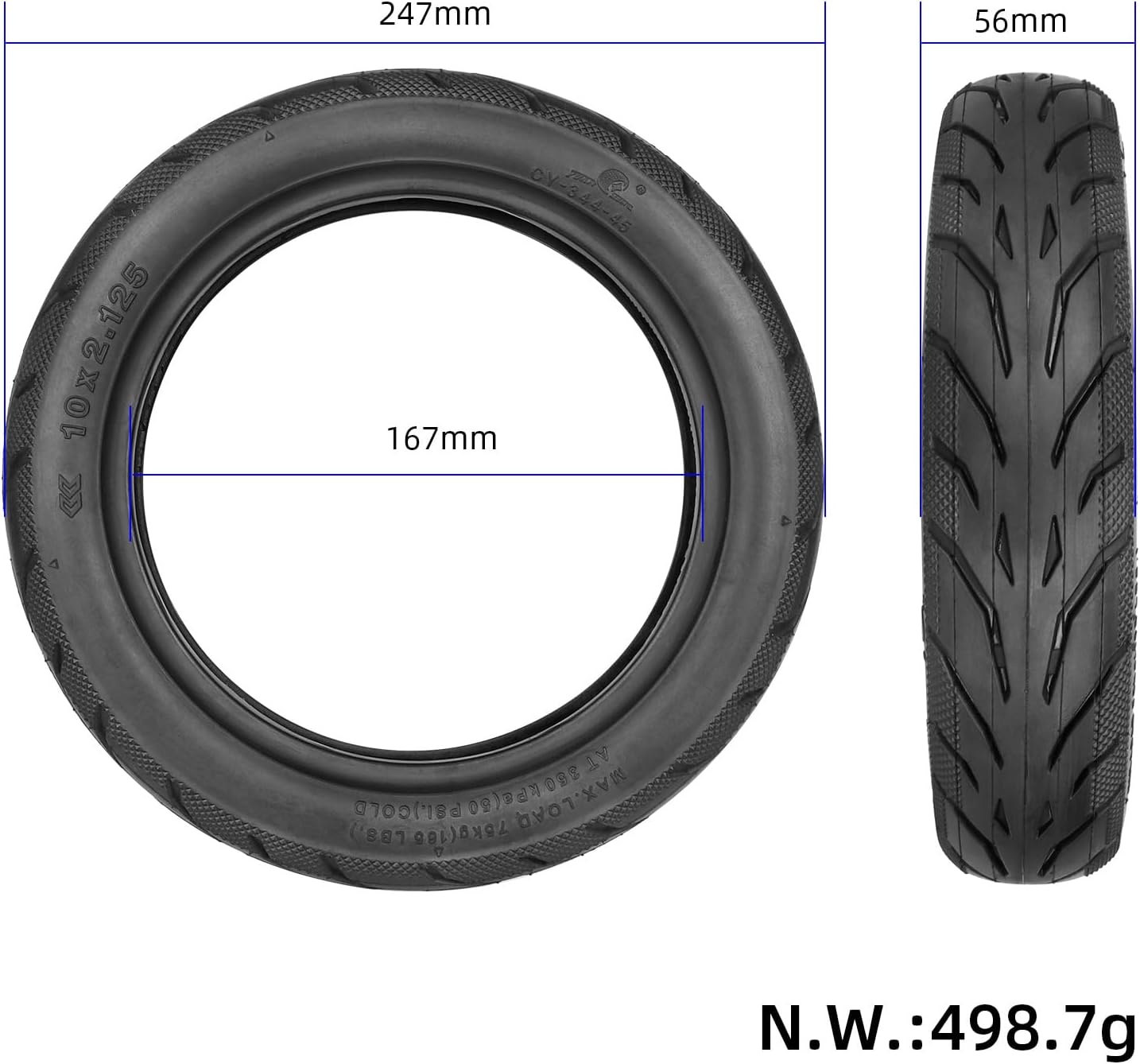 Heavy-Duty 10X2.125 Scooter Tire with Tube Replacement Inner Tube with Straight Valve for Ninebot F30 F20 F25 F40 Scooter Tire for 10 Inch Scooter image number 2