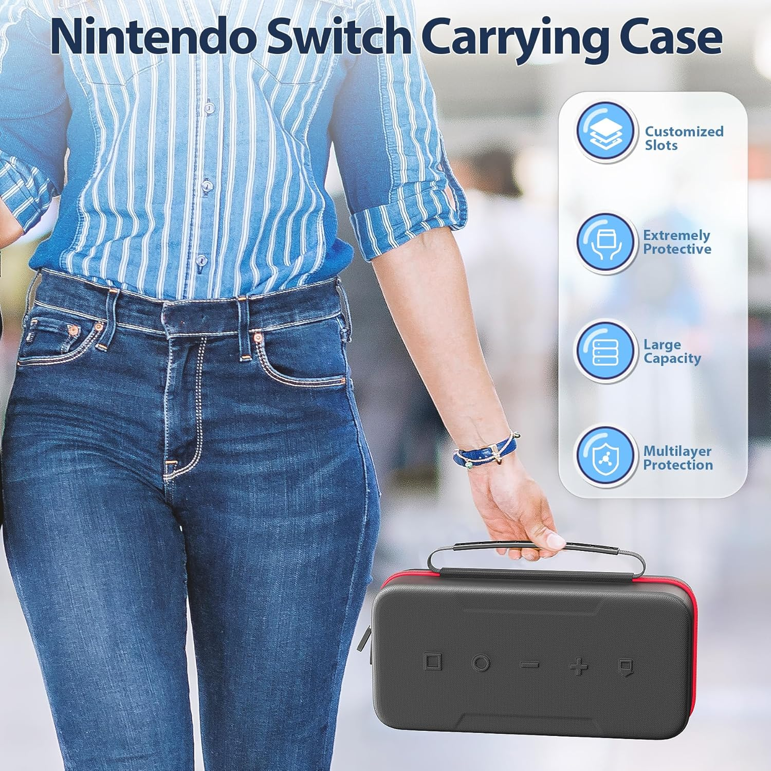 Kytok Switch 2 Case Compatible with Nintendo Switch 2 & Original & OLED Version, Custom Spot for Joycon 2 & AC Adapter, Portable Travel Switch 2 Carrying Case Bag for 28 Games & Switch Accessories