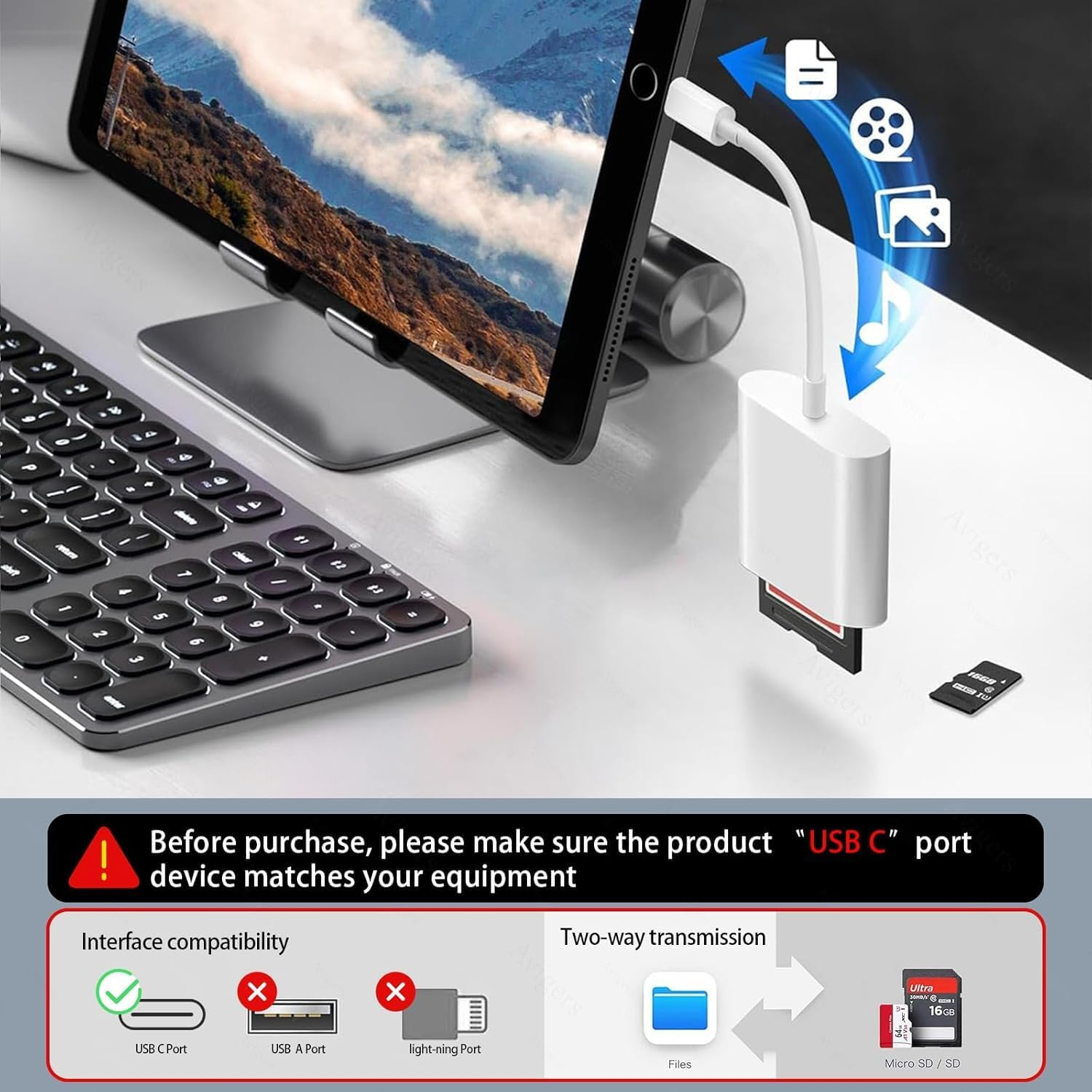 USB C SD Card Reader, Fyvadio SD Card Adapter with Dual Slots for Iphone 15 16/Ipad/Macbook/Mac/Android, USB-C Type C SD Reader Supports SD and Microsd Memory Card Adapter, Trail Camera Plug and Play image number 3