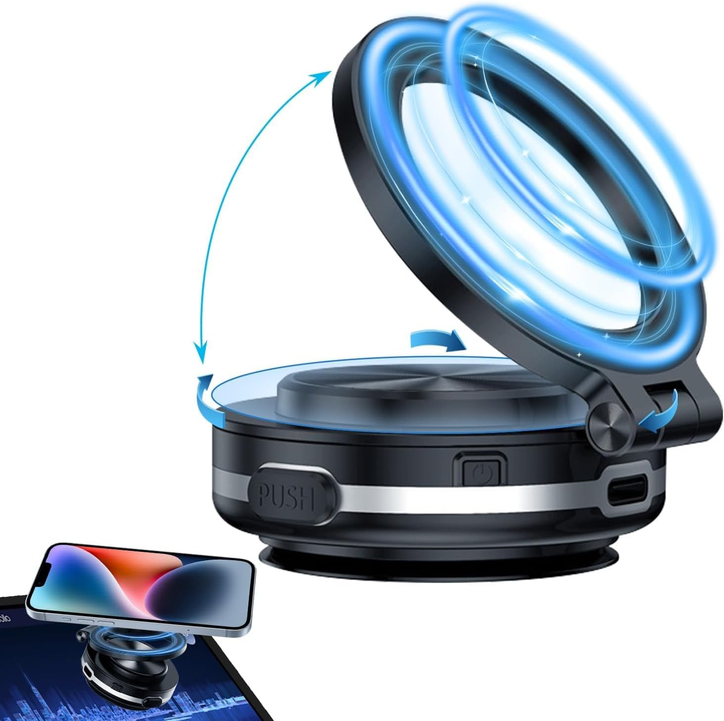 Necomi 360&deg; Stretchable Electric Vacuum Magnetic Suction Phone Mount, Hands Free Magnetic Car Phone Holder, Double-Sided Phone Holder Compatible with Car Dashboard Installation image number 5