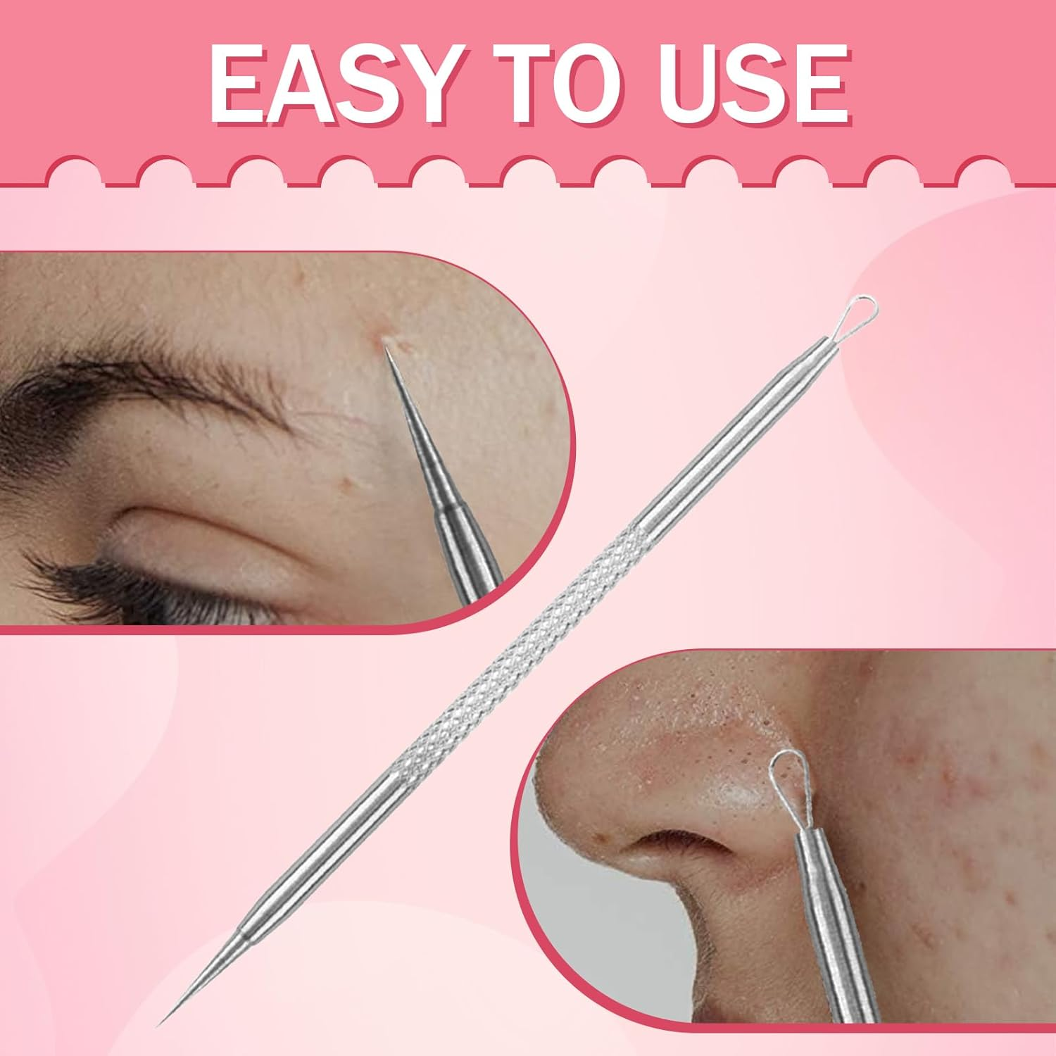 Black Blackhead Tool Kit,Stainless Steel Acne Needles Double Side Spot Squeezer Tool Pimple Extractor Popper Tool Kit Used to Remove Facial Blackheads and Pimples image number 6