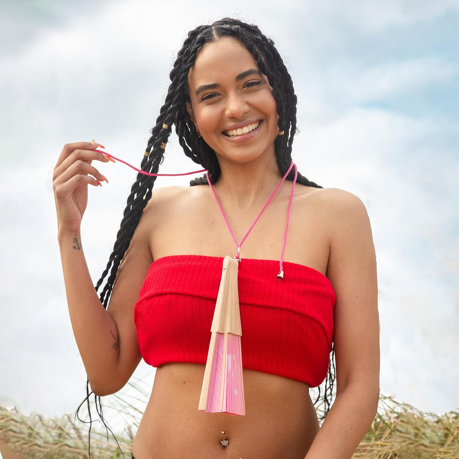 Fisura - Original Handheld Folding Fan with Message"I&rsquo;M Hot". Gradient Wooden Fan. Original Holding Hand Fans. Birthday Gifts Wedding Party Decoration. Fan with Hanger Included - F*Hot, Pink image number 4