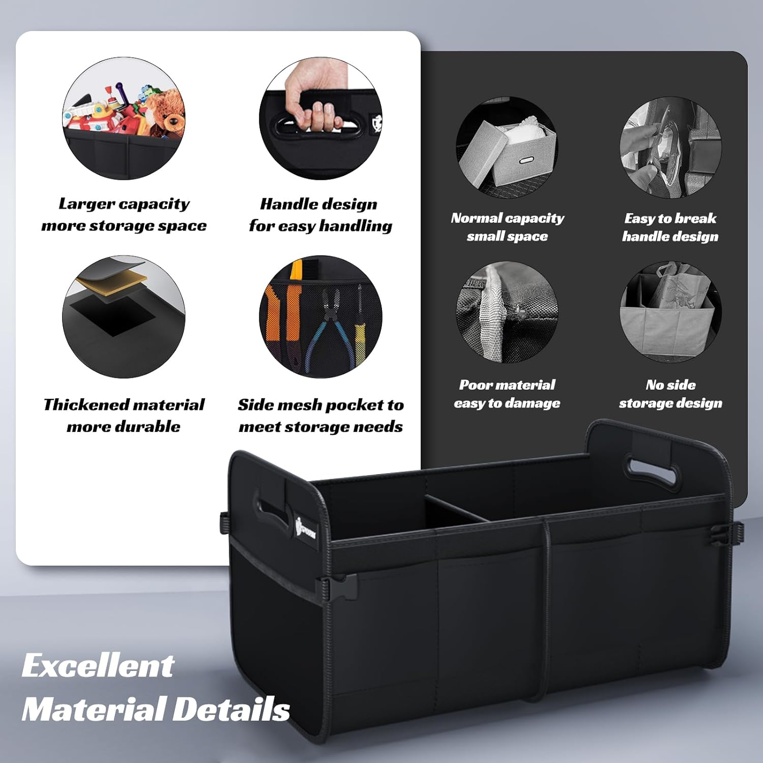 Sposuit Trunk Organizer for Car - Collapsible Trunk Storage with 11 Pockets & Reinforced Handles, SUV Trunk Organizers for Grocery Cargo(Black) image number 4