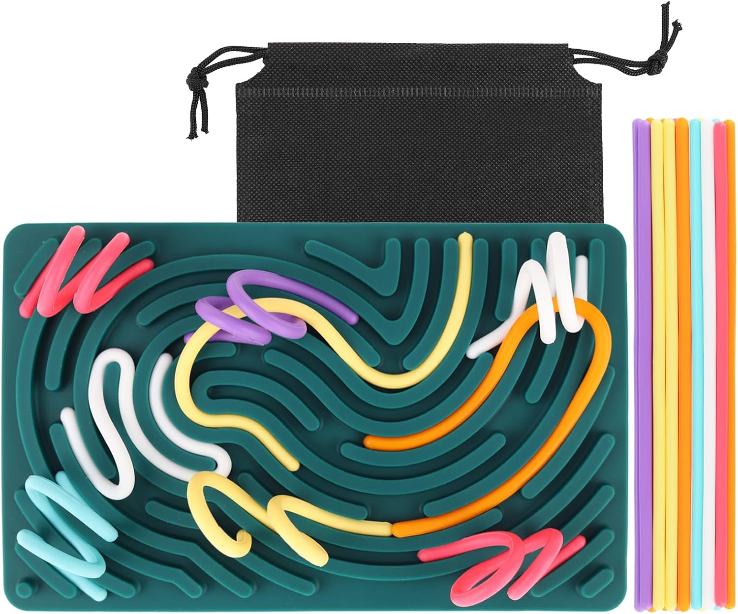 Ddluck Sensory Activity Board, Silicone Sensory Fidget Game Toys, Double-Sided Sensory Toy for Autism ADHD for Children from 3 Years and Adults, with Travel Bag & 20 Accessories Cords image number 5