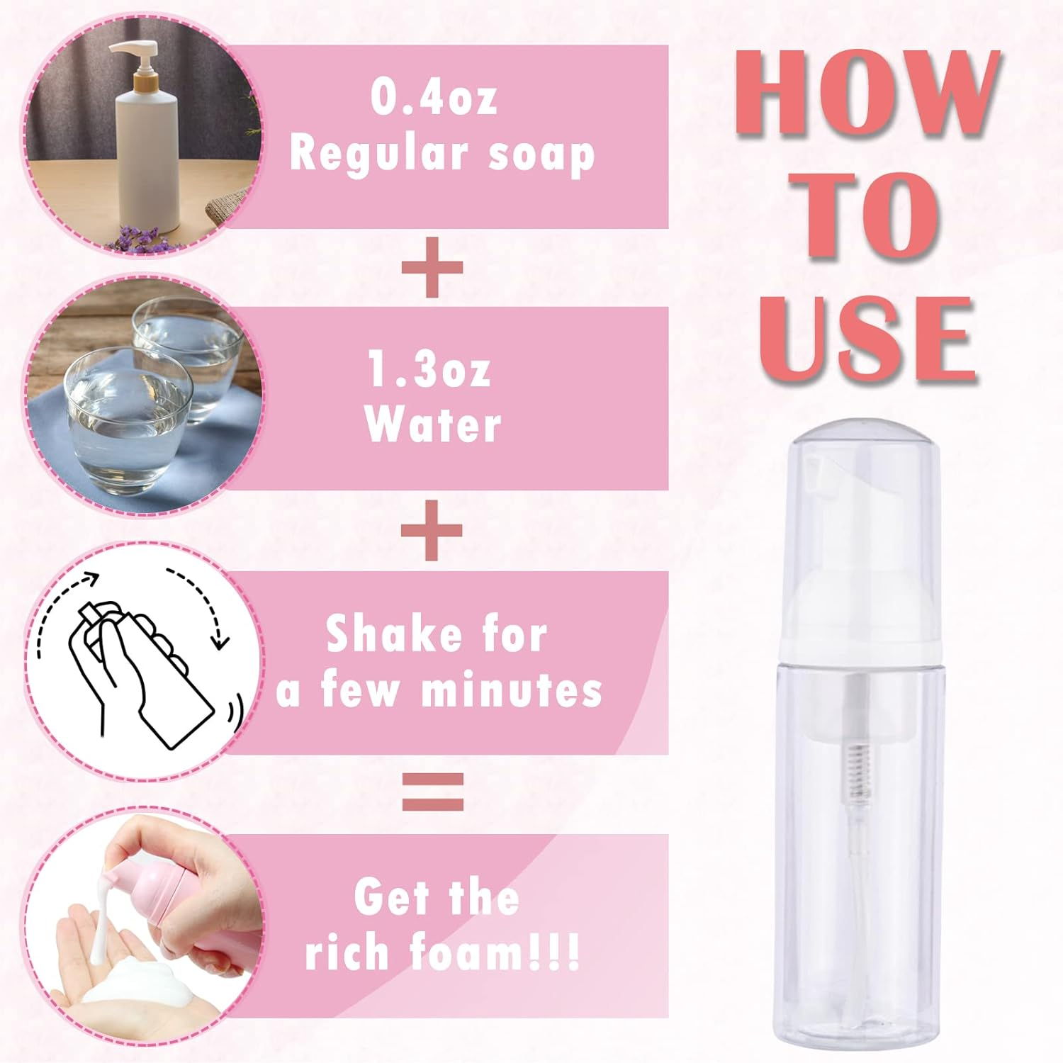 60PCS Lash Shampoo Bottles and Brushes Set, 10Pcs Foam Pump Dispenser, Lash Cleaning Brush, Eyelash Extension Tube Brush, Instructions Cards, Bags, Lash Shampoo Stickers for Business Clients (B-White) image number 1