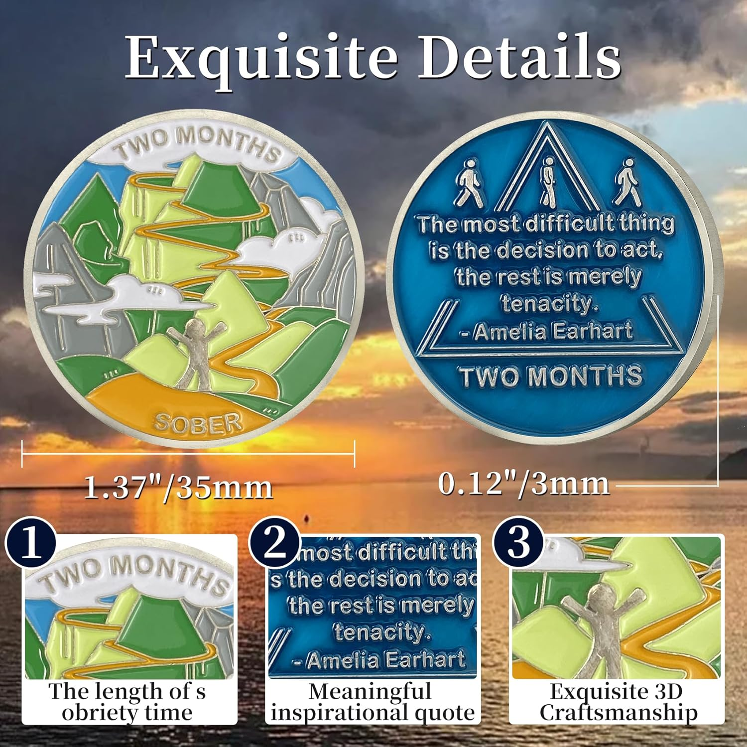 2 Month Sobriety Coin, AA Chips and Medallions Sobriety Coin Recovery Chips Alcoholics Anonymous Addiction Recovery Men Women image number 2