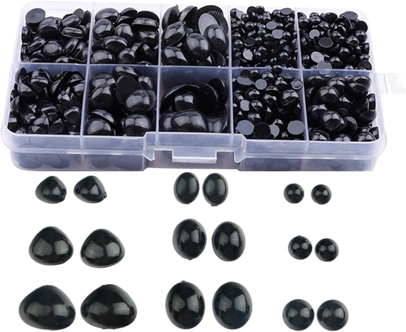 1000Pcs Safety Black Eyes and Noses DIY Crafts Half round Cabochons Flat Bottomed Eyes Sewing Supplies Craft Doll Eyes for Stuffed Animals image number 2
