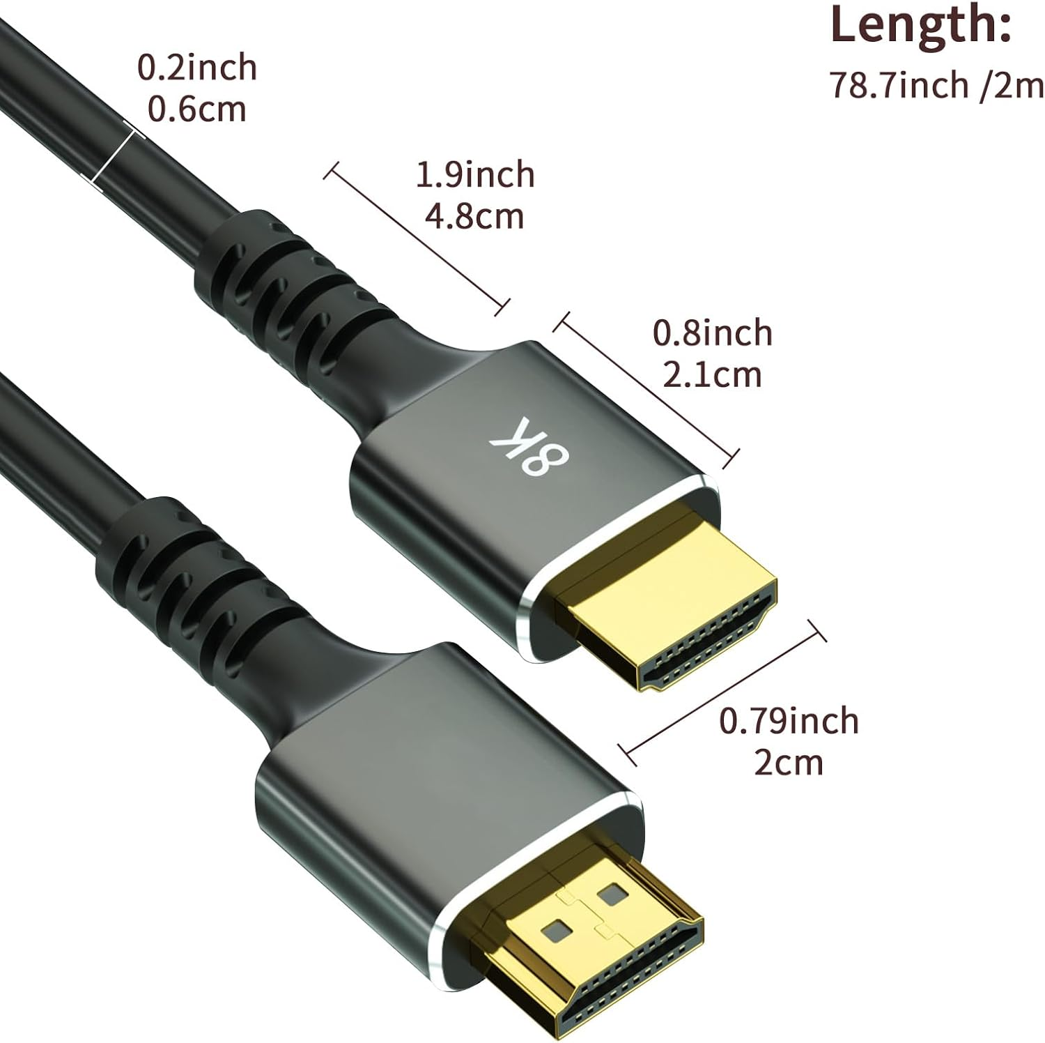 Lizbin 8K Cable 2.1 6.6FT/2M 48Gbps, High Speed Cord, 8K 60Hz 4K 120Hz 2K 240Hz HDR 10 HDCP 2.2 & 2.3 Cables Compatible with Laptop, Monitor, TV, PS5, PS4, More (Black) image number 5