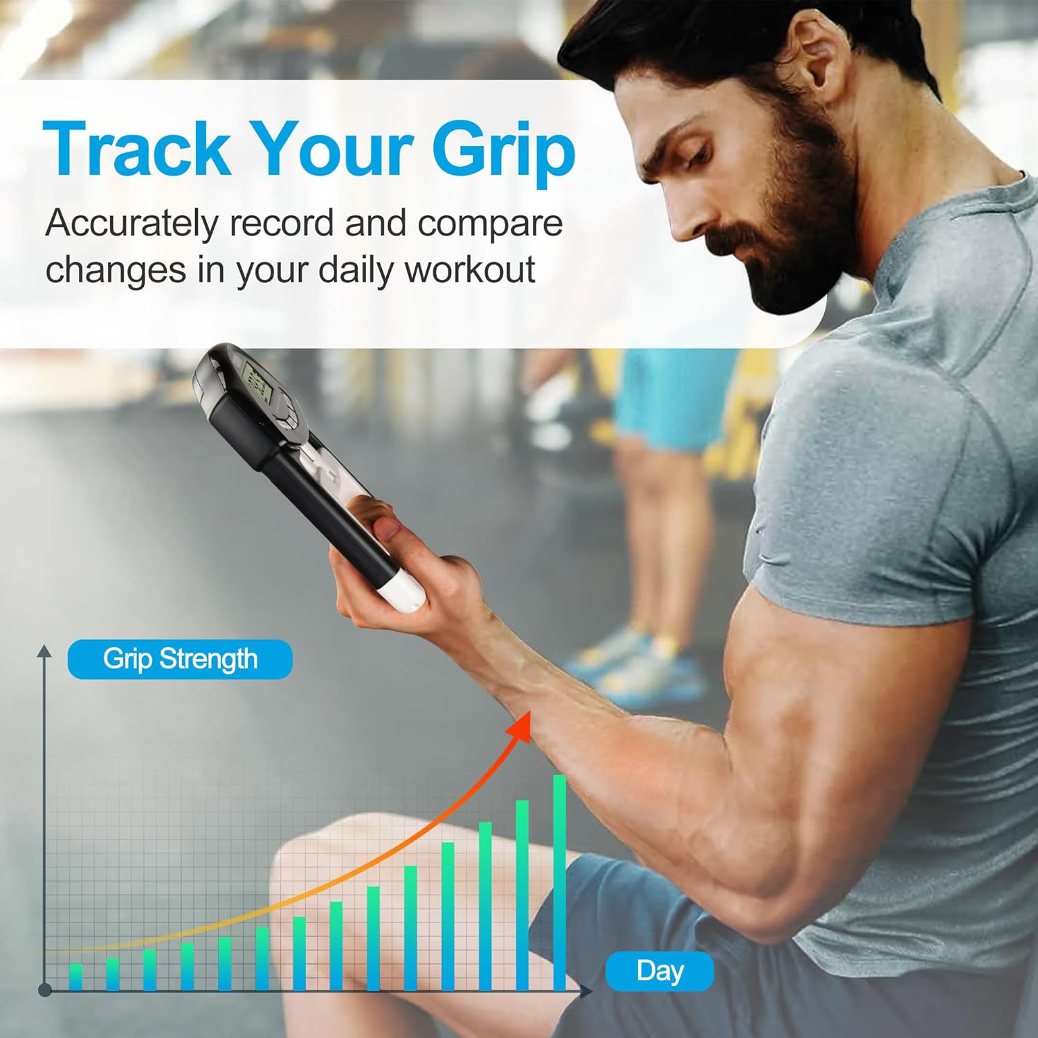 Hand Dynamometer Grip Strength Trainer Electronic Hand Grip Strength Tester Grip Strengthener Hand Exerciser Meter Digital Hand Grip Training Gauge for Sport Home School Use - Black-90Kg image number 5