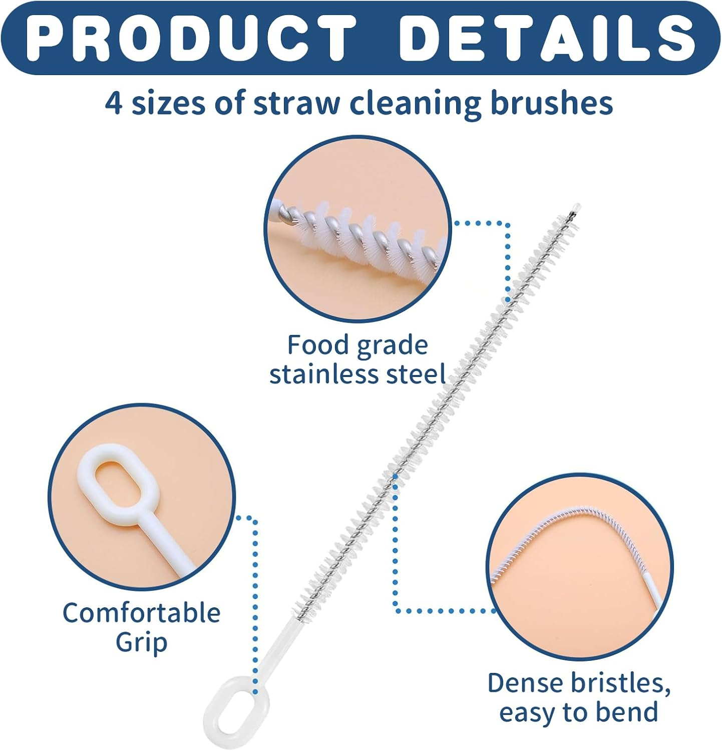 Bangbobi Stainless Steel Straw Cleaning Brush, Long Cleaning Brush with Full Bristles - Pack of 4 image number 6