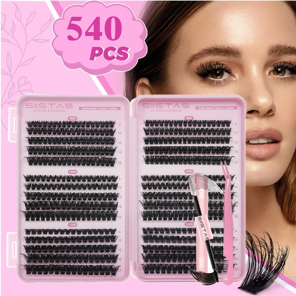 Individual Eyelashes Cluster Lashes Kit 80D+100D+120D Wispy Cluster Lashes D Curl DIY Eyelash Extension 8-16MM Lash Clusters Eyelash Extensions Individual Kit with Bond and Seal Lash Glue(80+100+120D) image number 5