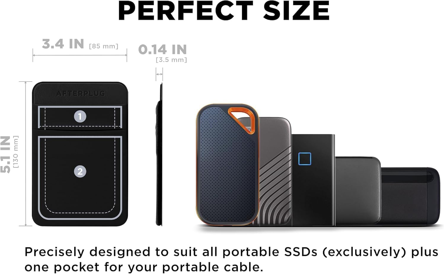 Afterplug 2-Pocket Adhesive Pouch for Laptop, Compatible with External Portable SSD, Magic Mouse, USB Cable and More - Black