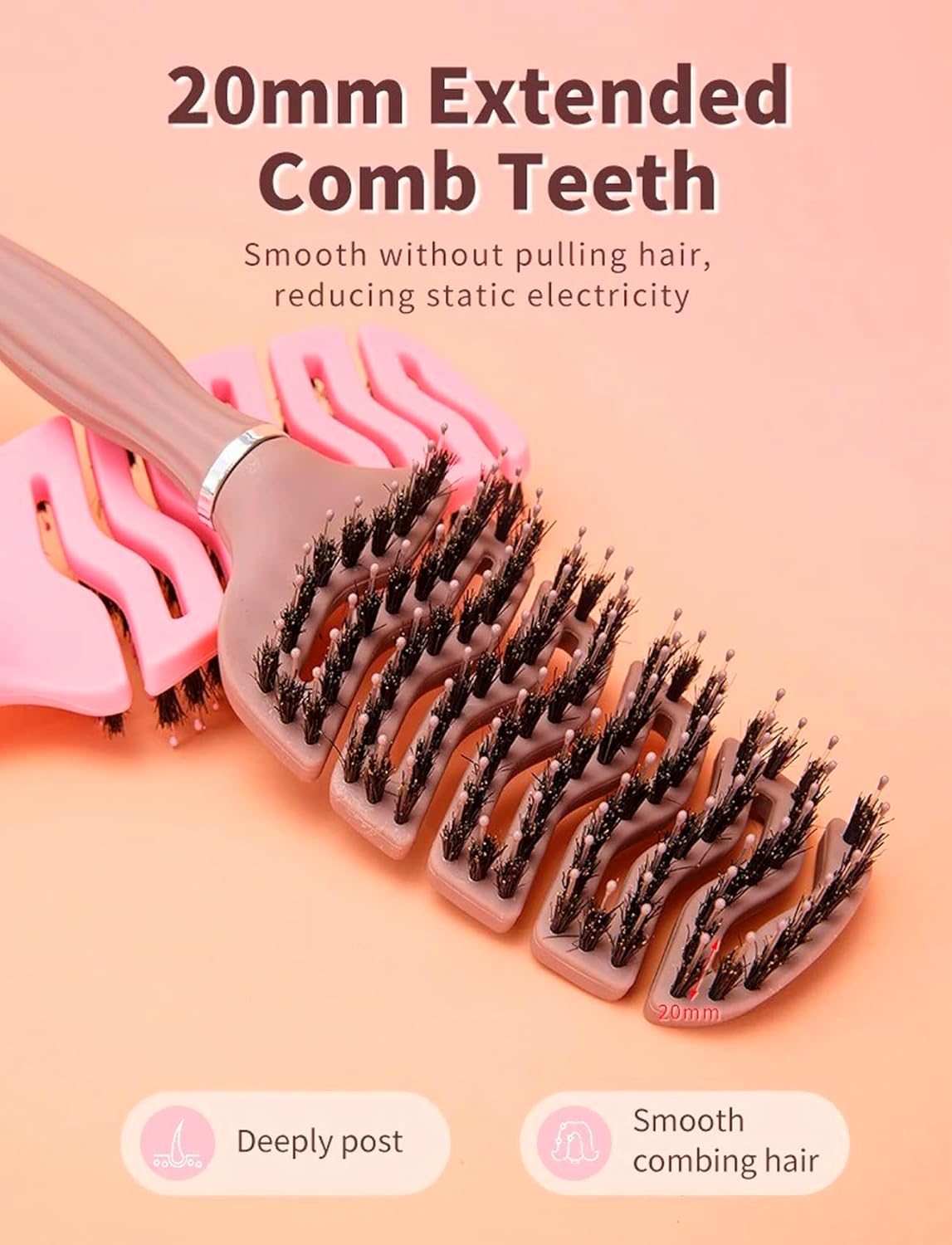 Roxlmed Detangler Hairbrush for Curly Hair Vented Bristle Scalp Massager Comb for Women and Men (Pink, 1P) image number 3
