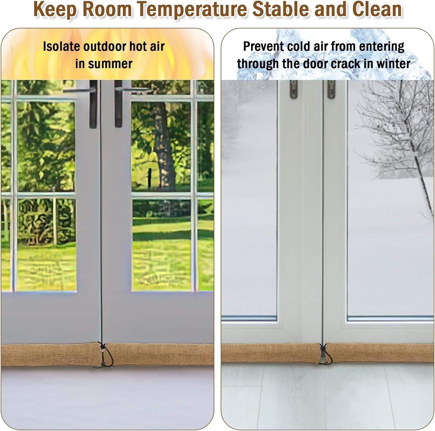 Under Door Draft Stopper,36 Inches Triangle Door Draft Blocker with Hanging Loops,Under Door Wind Soundproof Insect Light Blocker, Weather Guard Stripping for Air Seal Insulation (Amber, 36 In) - Amber image number 4