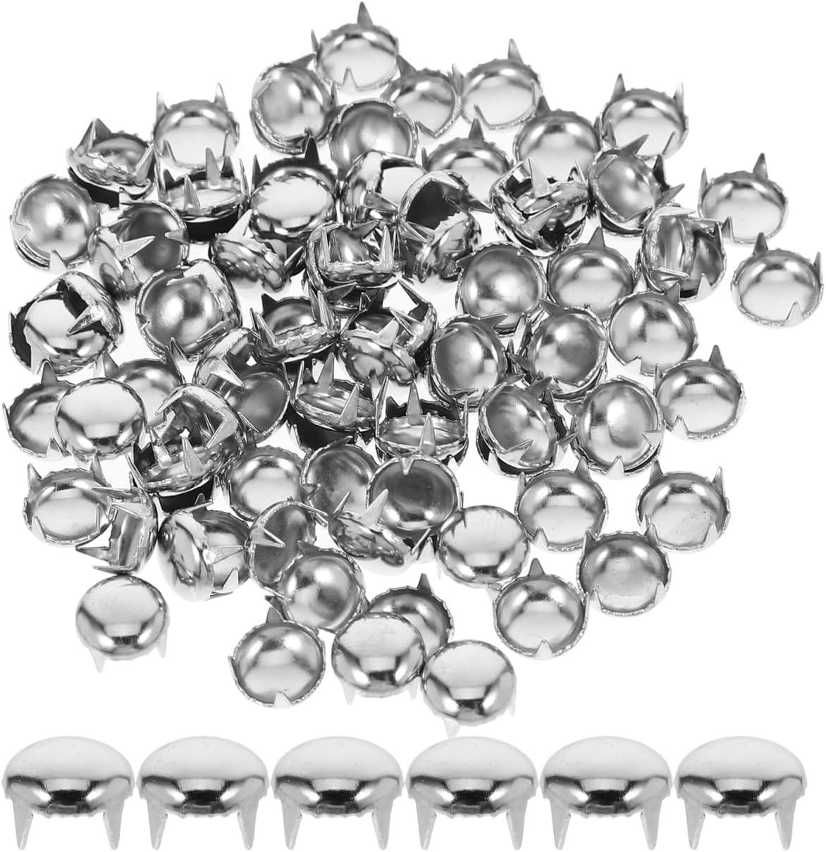Homoyoyo 100Pcs Silver round Dome Studs Claw Rivets for DIY Craft Dressmaking Suitcase Accessories Easy Installation No Tools Required for Clothing Bags Shoes image number 2