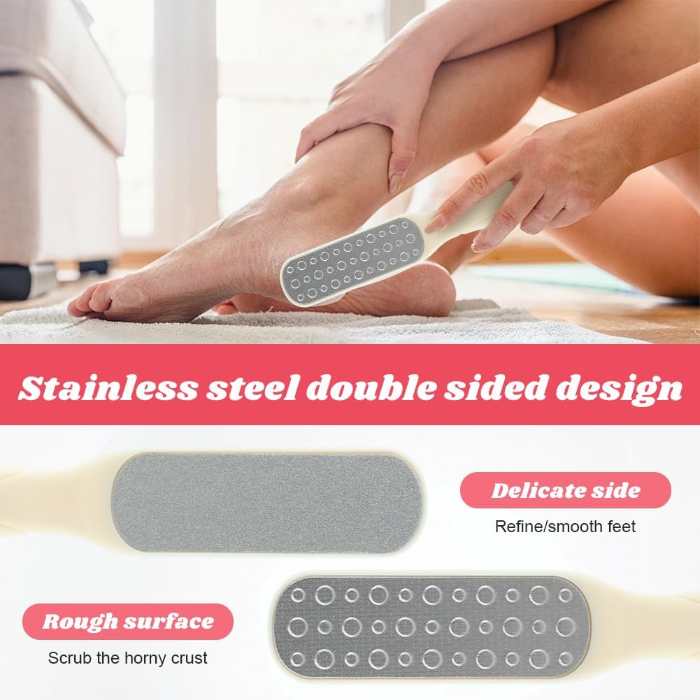 Toe Cleaning Brush with Long Handle, 4Pcs 15.7" Toe Cleaning Brush with 1 Double Side Foot File, Foot Brush Toe Scrubber for Seniors Elderly Men and Women(Color:Pink, Grey, White) image number 1