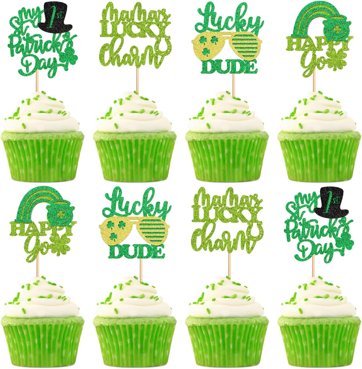 24 Pack Oh Baby St. Patrick'S Day Cupcake Toppers Lucky Four Leaf Shamrock Hat Cupcake Picks for Irish Festival Baby Shower Birthday Party Supplies Decoration