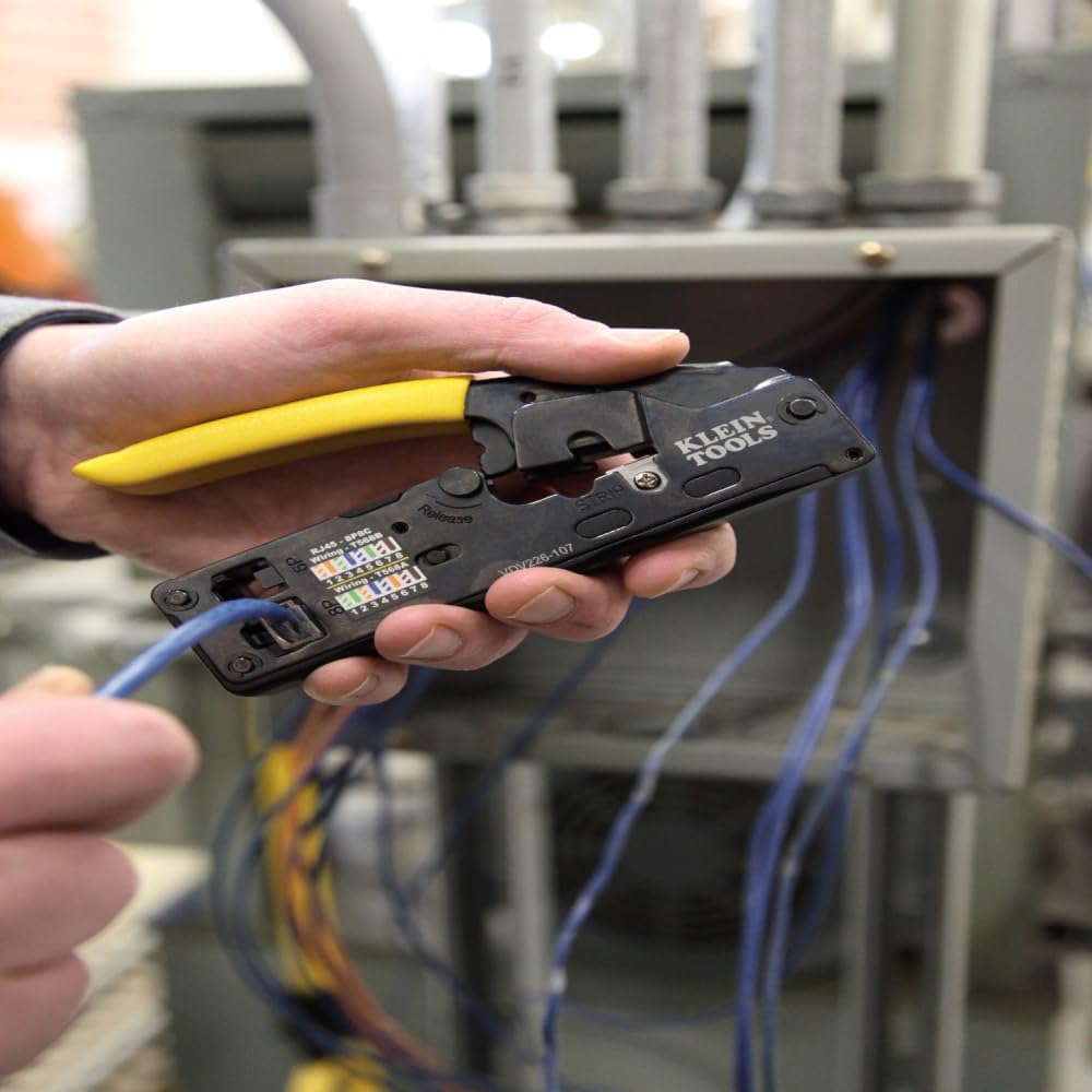 Klein Tools VDV226-107 Compact Ratcheting Modular Data Cable Crimper / Wire Stripper / Wire Cutter, CAT6, CAT5, CAT3, Flat-Satin Voice Cable image number 5