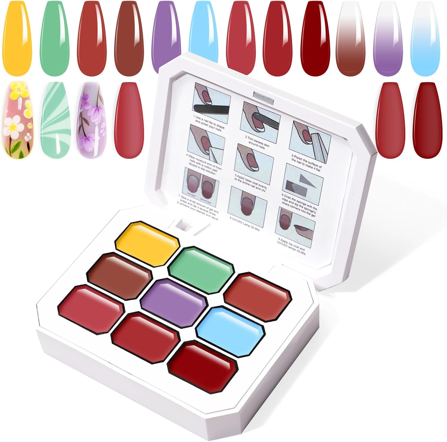 U-Shinein Gradient Painting Gel, 9 Colors Ombre Gel Nail Polish for Ombre Nails Aura Nails, French Manicure DIY Nail Art,Palette B