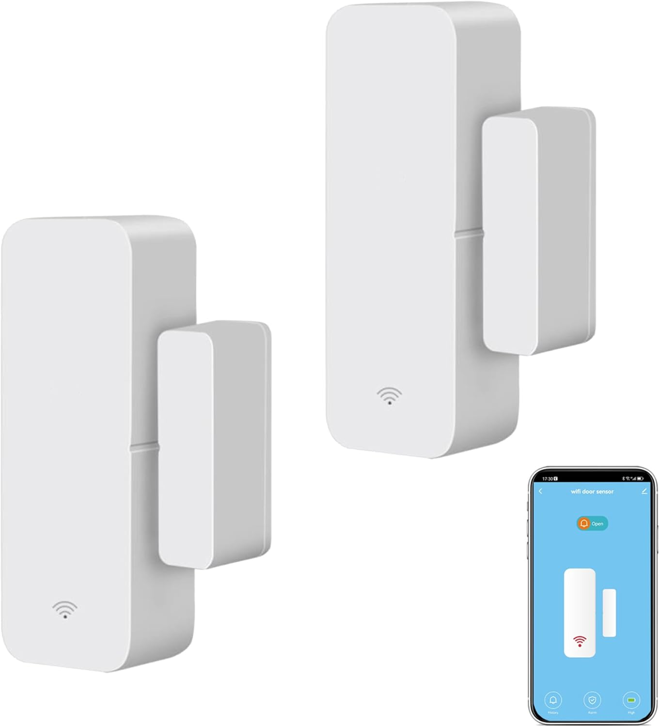 Wifi Door Sensor Window Detector: Smart Window Contact Sensor, Wireless Magnetic Door Open Detector with Free Notification Alerts, Compatible with Alexa Google Assistant (4-Pack)