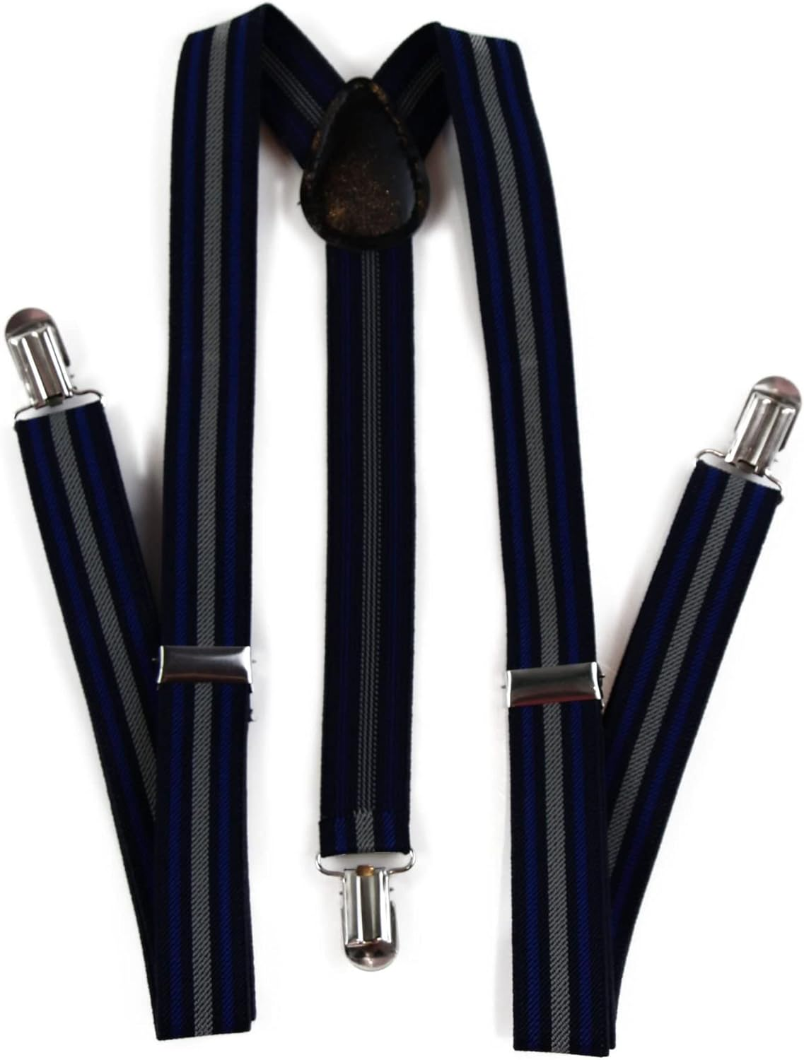 Mens Adjustable Black, Navy & Grey Striped Patterned Suspenders Navy, Black, Grey, Blue image number 2
