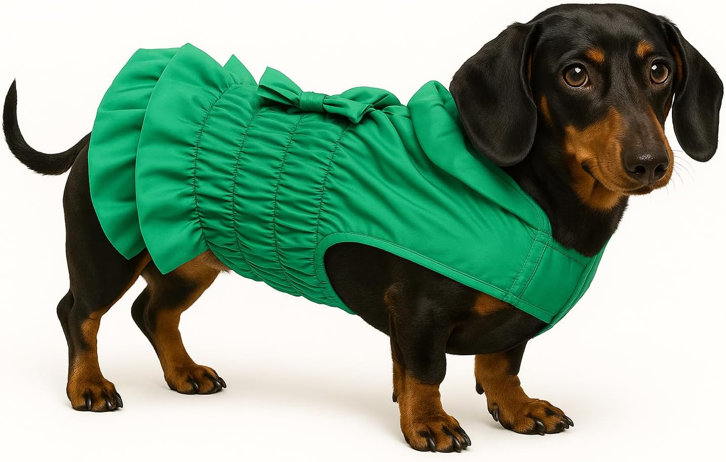 Winter Dog Coat - Esther Green - A: 30 Cm W: 30-34 Cm C: 46-52 Cm - Polyester - Washable at 30 &deg;C - Soft Fleece - Bow Detail - Flamingo image number 5