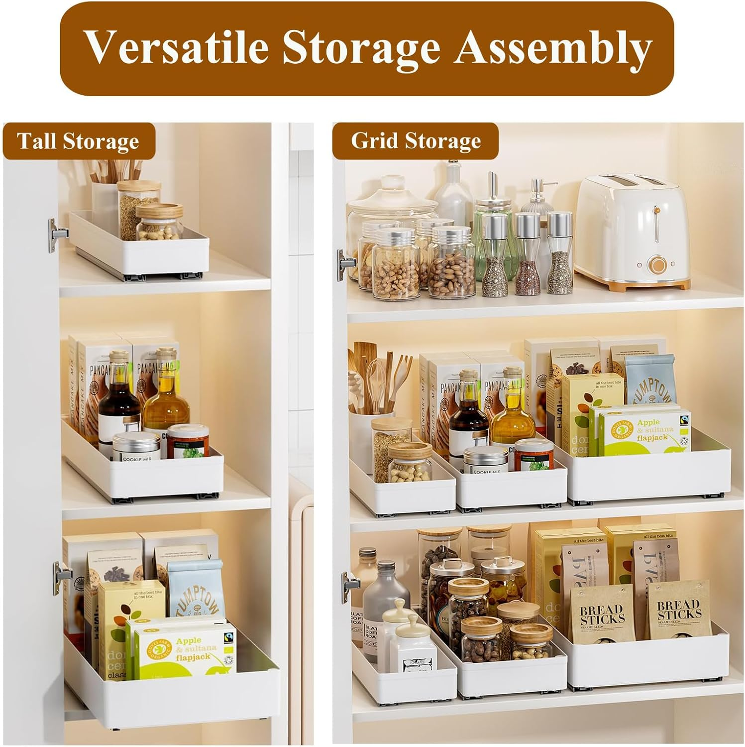 GMYMTM 3 Pack Pull Out Cabinet Organiser, 3 Sizes Slide Out Drawers for Cabinets 15.7" Deep for Kitchen Cabinets, Bathroom Cabinet Organiser, Pantry, White image number 4