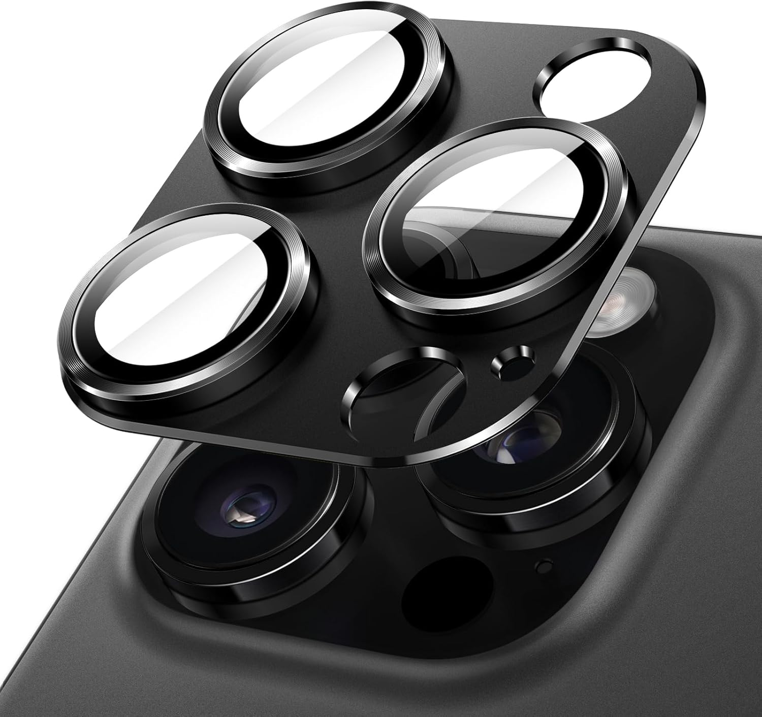 Jetech Camera Lens Protector for Iphone 16 Pro 6.3-Inch and Iphone 16 Pro Max 6.9-Inch, Full Coverage 9H Tempered Glass Ring Cover, Matte Metal Plate, Case Friendly, 1-Pack (Black)