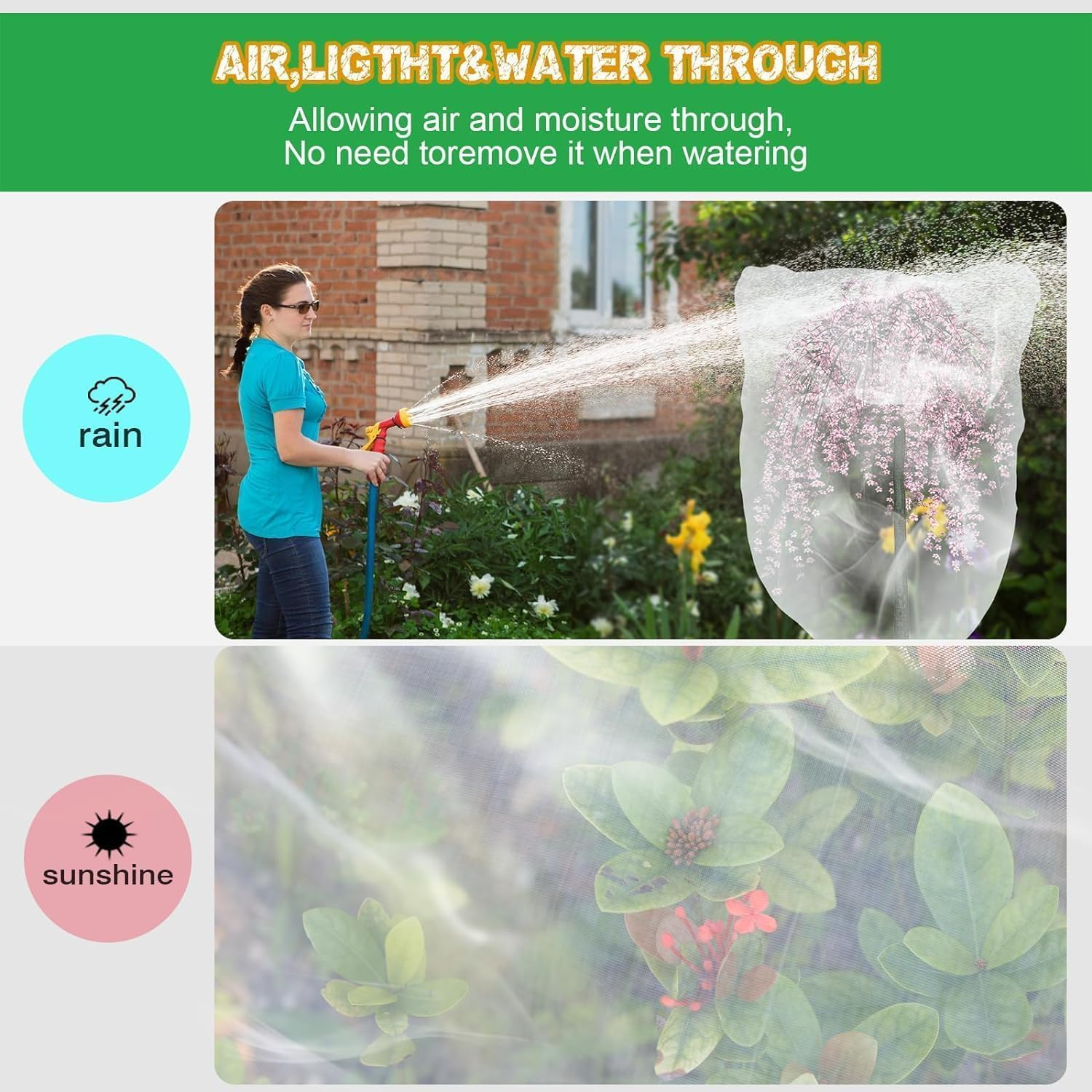 Large Fruit Tree Netting Bags, POIUNA Fruit Tree Netting Cover with Zipper and Drawstring, Fruit Tree Netting for Large Trees, Garden Mesh Netting for Garden Protection,Insect Bird Netting(8.3 X8.3Ft) image number 2