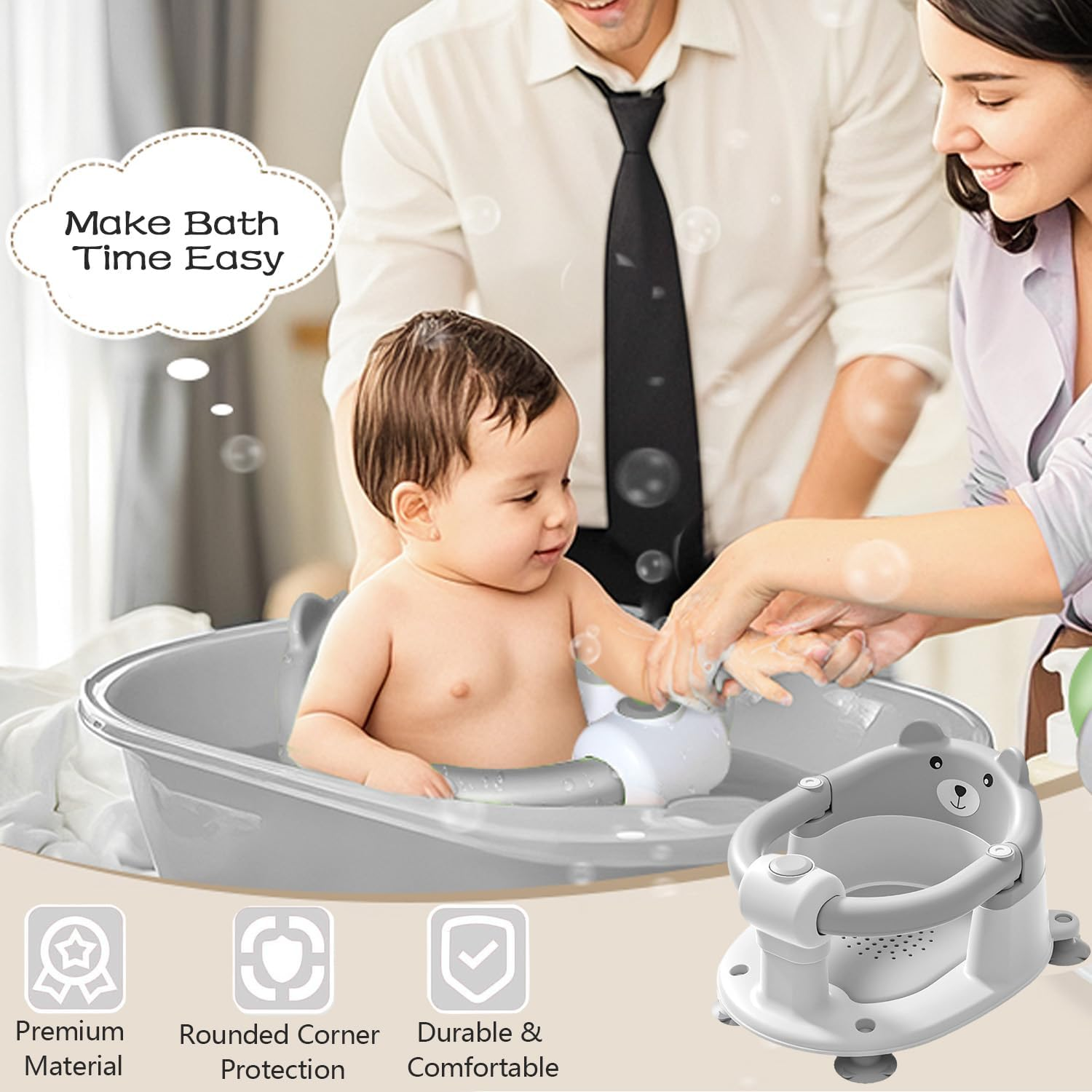Baby Bath Seat for Babies 6 Months & Up, Toddler Bath Seats for Babies Sitting Up, Non-Slip Infant Bath Tub Chair with 4 Suction Cups & Soft Cushion for Shower, Compact Toddler Bathtub Seat image number 5