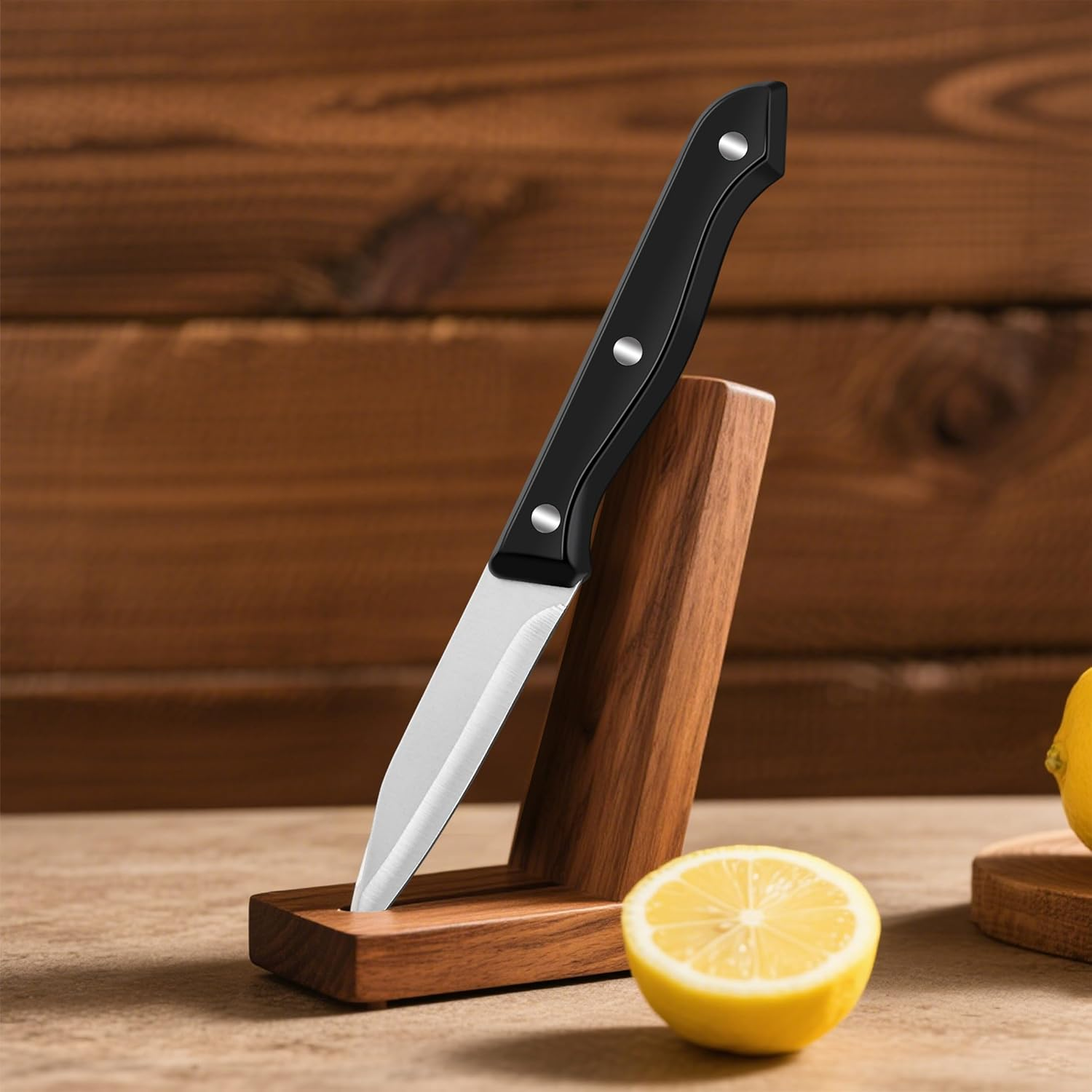 BEWOS 4-Piece Stainless Steel Paring Knife Set - Premium 3.5 Inch Paring Knives with Ergonomic Handles Secure, Triple Rivet, Cutting & Peeling Knives for Vegetables and Fruits, Black