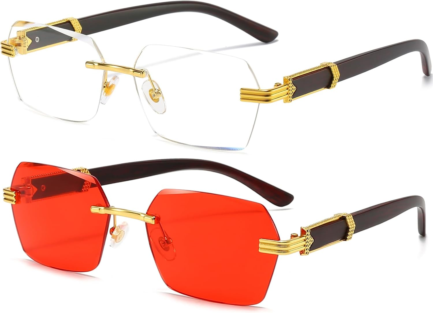 AIEYEZO Retro Rimless Sunglasses Rectangle Women Men Vintage Frameless Sun Glasses Fashion Frameless Square Tinted Glasses