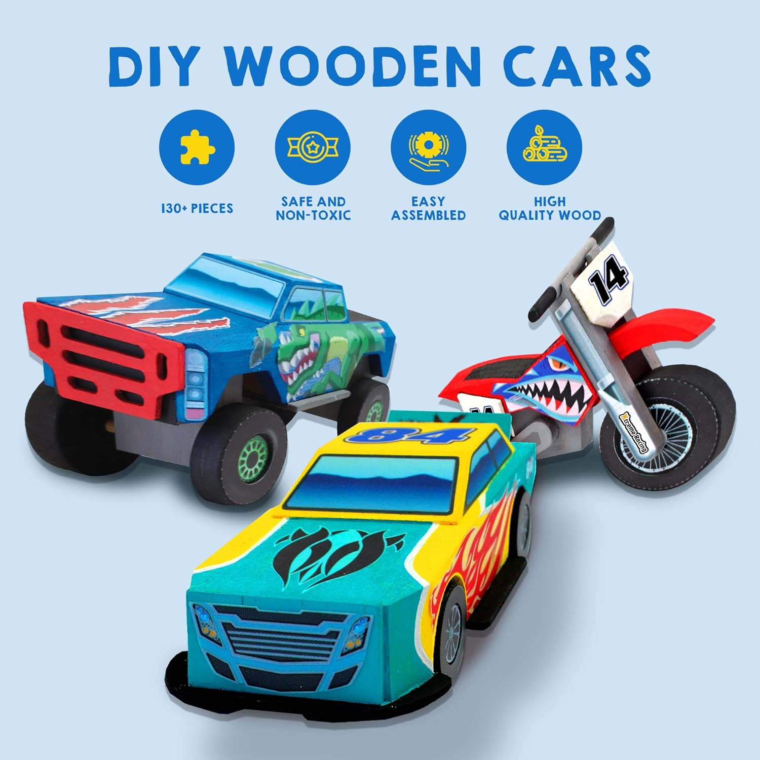 JOYIN Kids Craft Kit Build & Paint Your Own Wooden Race Car Art & Craft Kit DIY Toy Make Your Own Car Truck Toy Construct and Paint Craft Kit, Presents for Kids image number 4