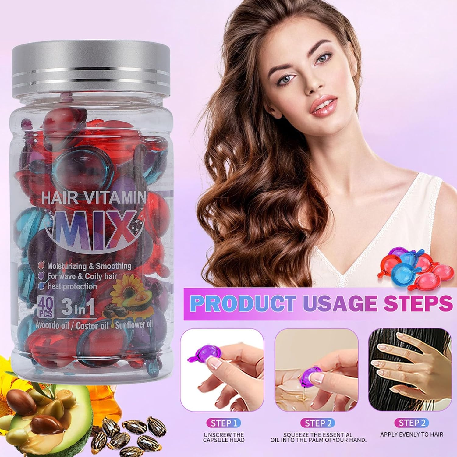 Hair Vitamin Mix Capsules Hair Moisturizing Capsules for Deep Nourishment and Shine 40 Capsules image number 4