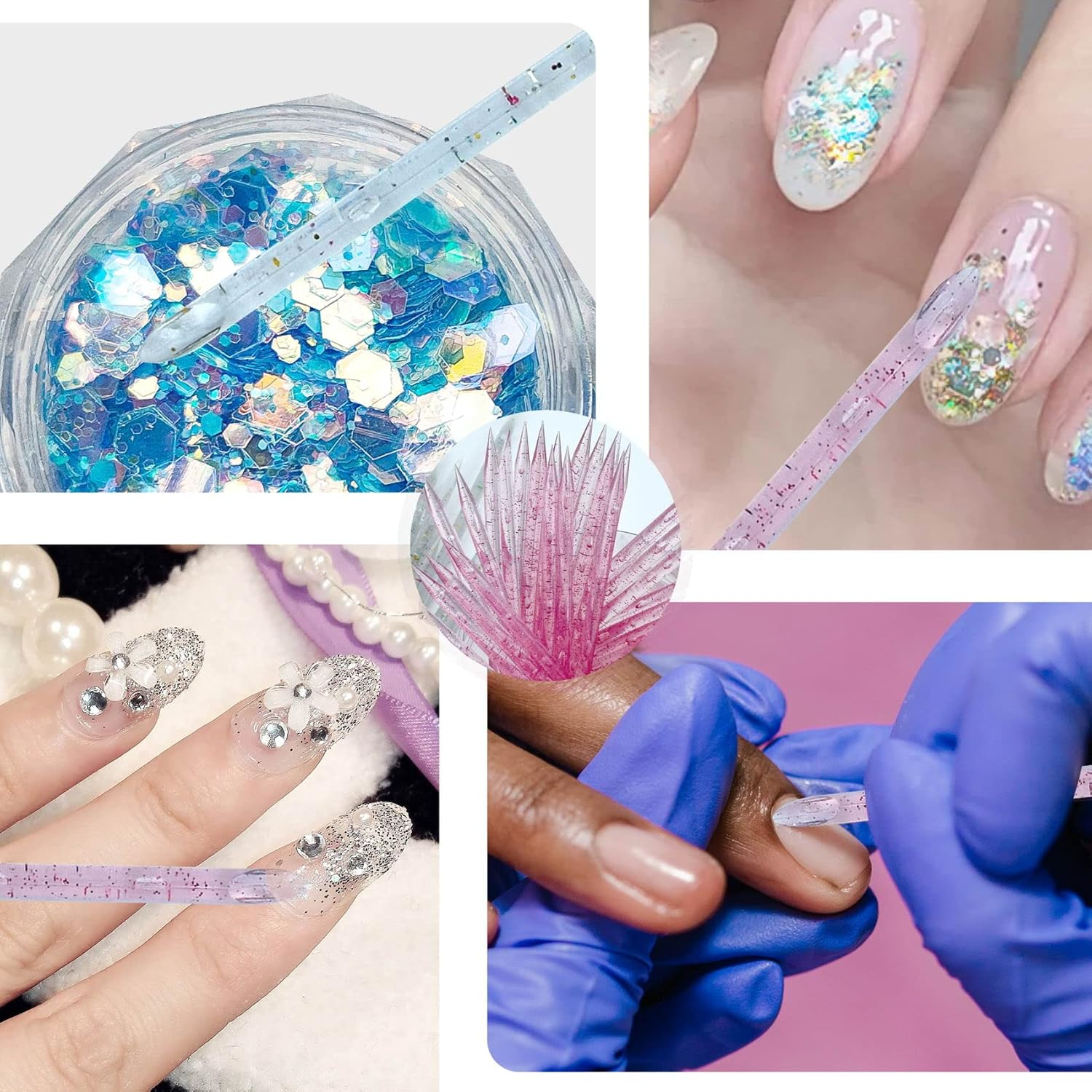 50 Pcs Crystal Cuticle Sticks, Double Heads Cuticle Pushers Sticks Remover, Nail Art Manicure Pedicure Tools (Pink) - Red image number 2