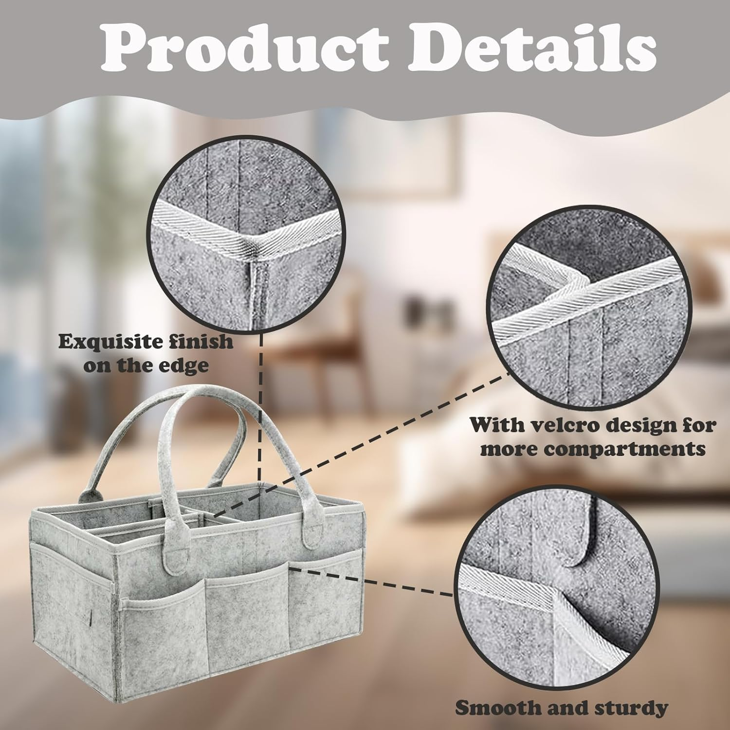 Jotia Baby Diaper Caddy Organizer, Felt Cloth Nursery Storage Bin and Car Organizer Baby Storage Basket for Diapers and Baby Gift Basket, Changing Table Organizer for Indoor Outdoor image number 4