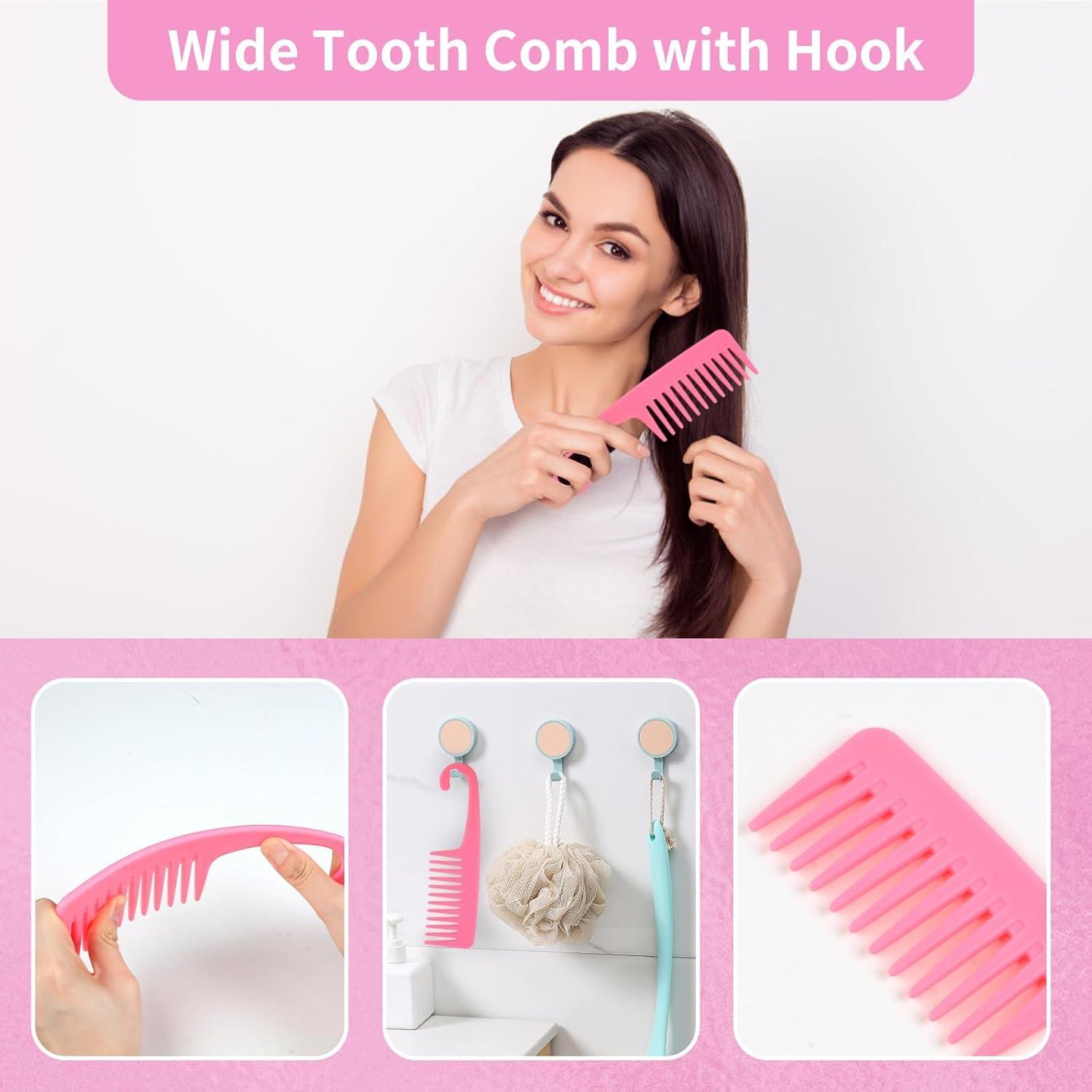 12 Pcs Hair Brush Set, 3 Pieces Slick Back Hair Brushes for Toddlers, Women, Detangling Brush for All Typs of Hair, Edge Bristles Wide Tooth Rat Tail Combs for Baby Girls Boys(Pink) - Pink image number 4