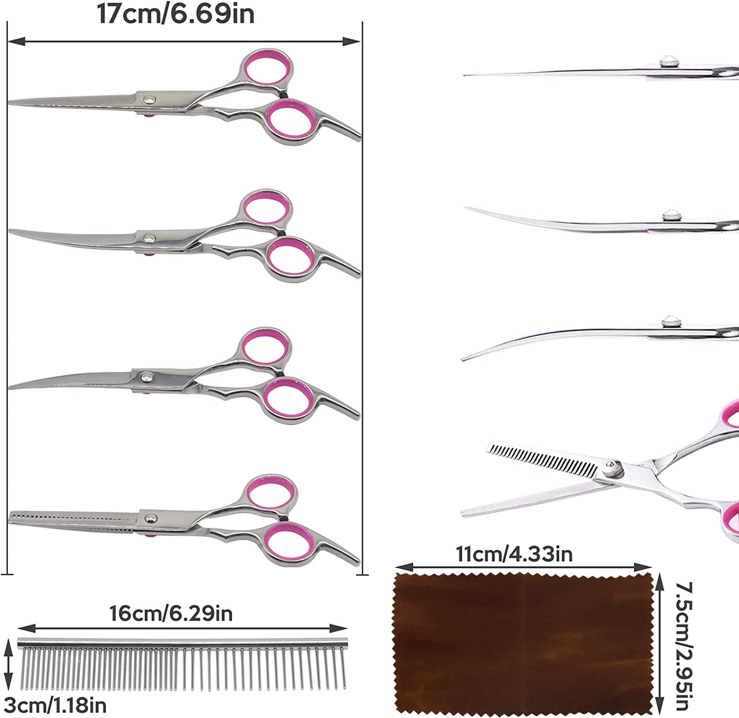 Dog Grooming Scissors Kit Valuehall Pet Grooming Scissors Set Stainless Steel Pet Trimmer Kit with Thinning Straight Curved Shears and Comb for Dogs Cats and Other Animals V11D01 image number 2