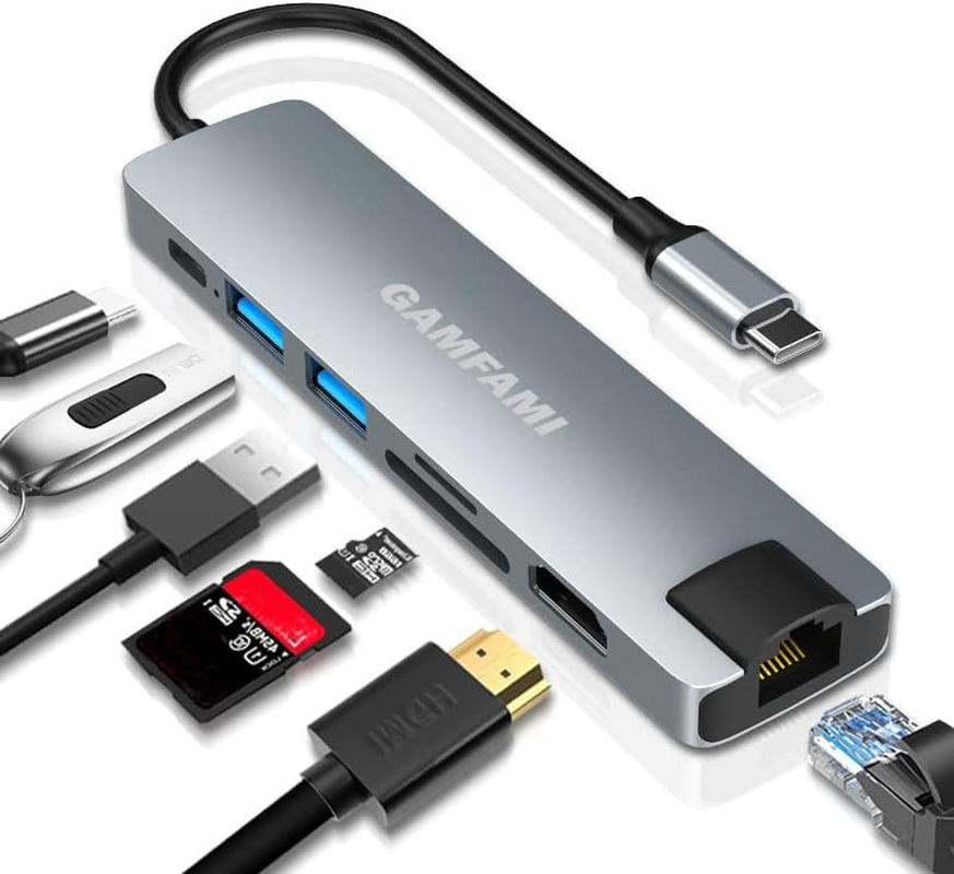 USB C Hub Multiport Adapter, 7-In-1 USB-C Hub with Ethernet,4K HDMI,55W Power Delivery, SD/TF Card Slots, USB 3.0 Data Ports, for Macbook Pro, Macbook Air, Ipad Pro, Switch PS4 (Pink) image number 2