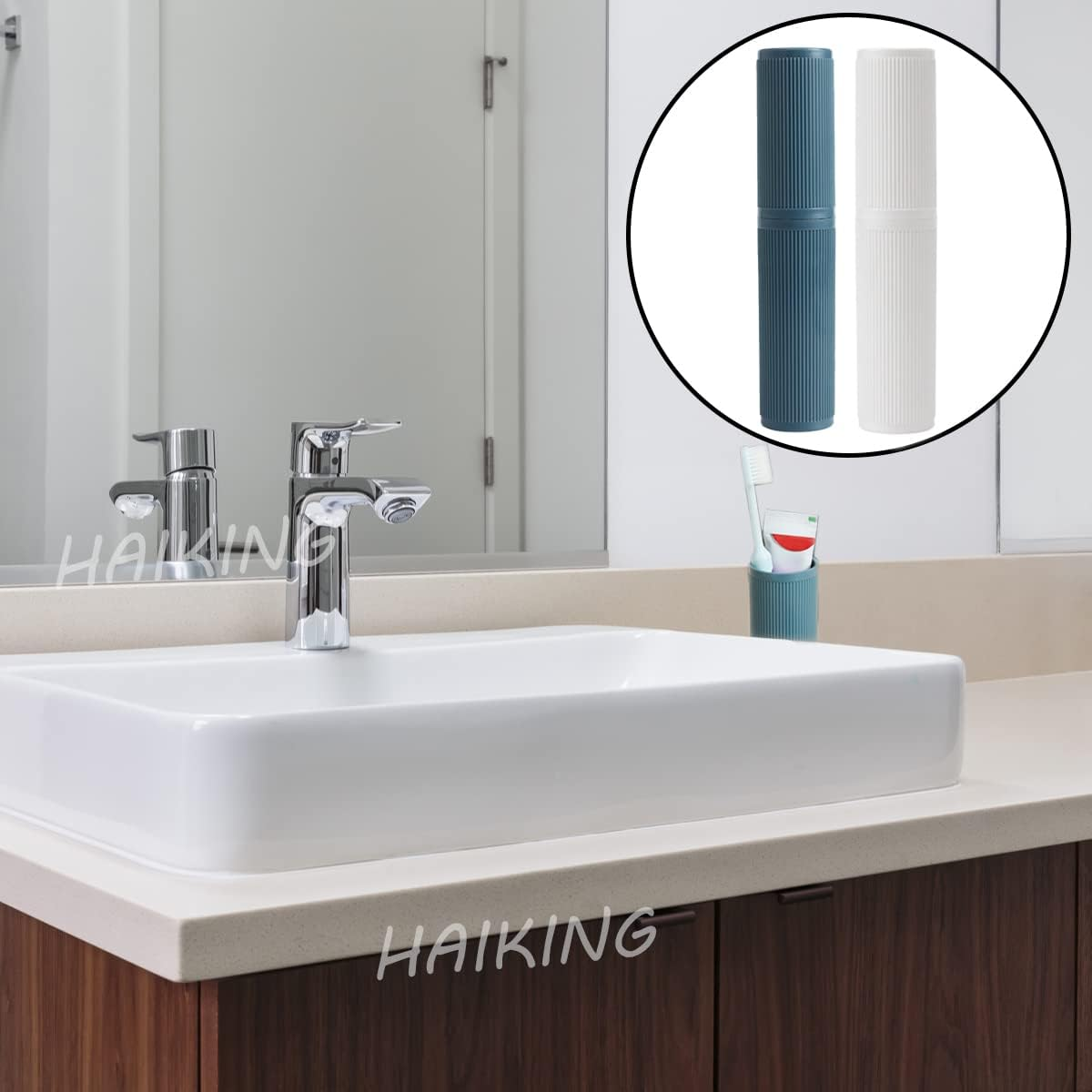HAIKING Travel Toothbrush Case, 2 Pcs Plastic Portable Toothbrush Holder for Travel, Storage, Camping(White, Blue) image number 3