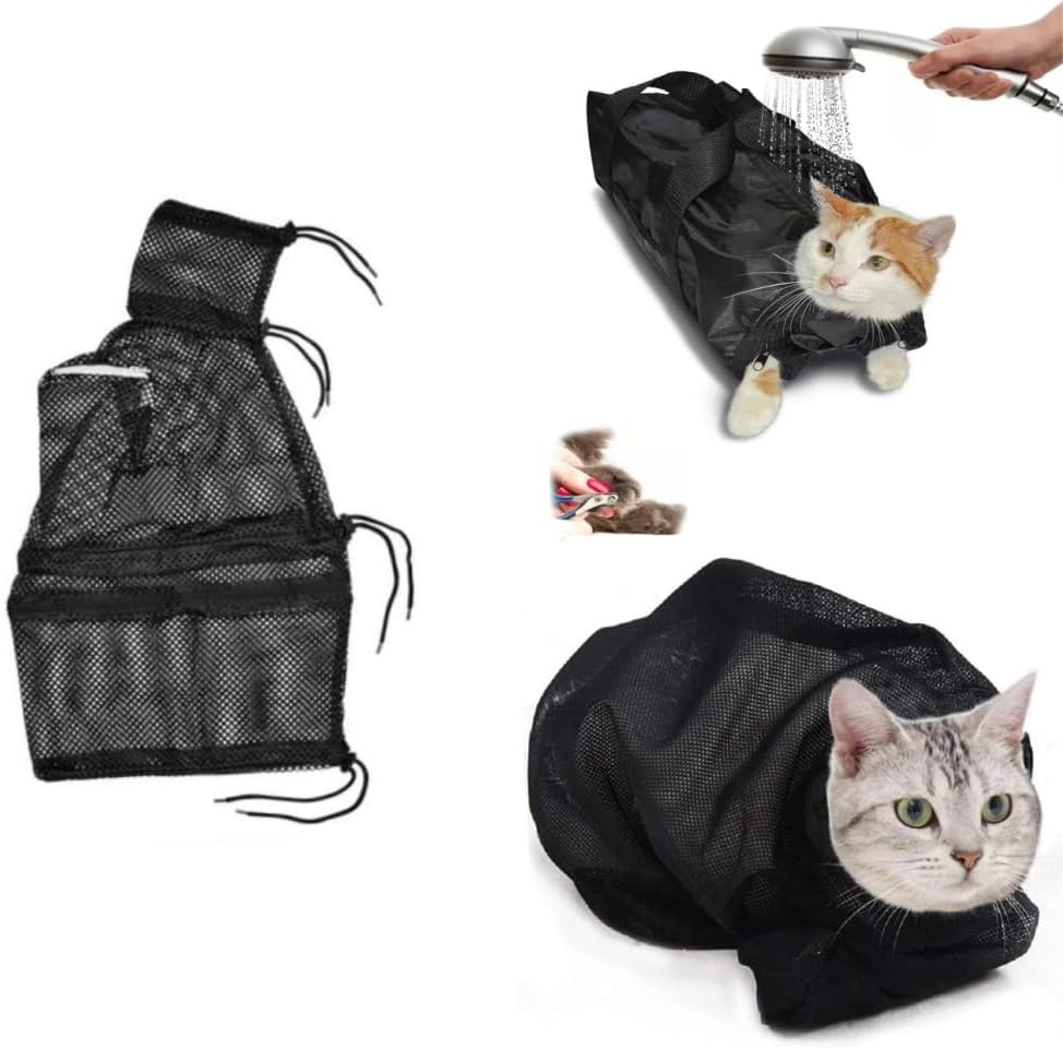 Changyeah Cat Bath Bag, Bath Bag, Wash Bag for Cats, Mesh Bag for Bath Bag, Durable Mesh Cat Shower Bag for Small, Medium Cats, Cutting Nails (Black)