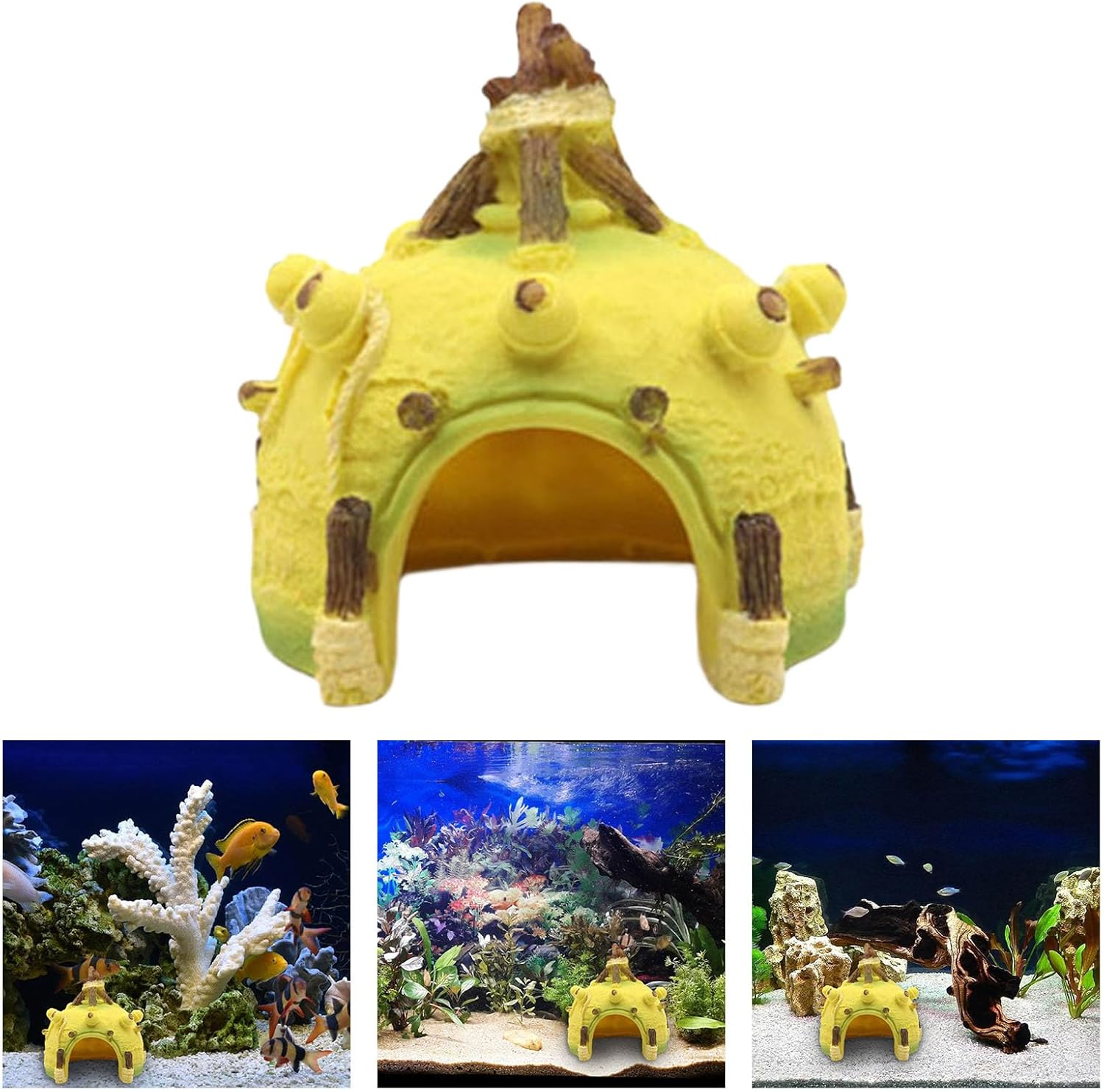 Yellow Aquariums Shelter Fish Tanks Hideouts Resins Decoration for Bettas Fishes Natural Resting Cave Natural Fish Habitats Simulation image number 5