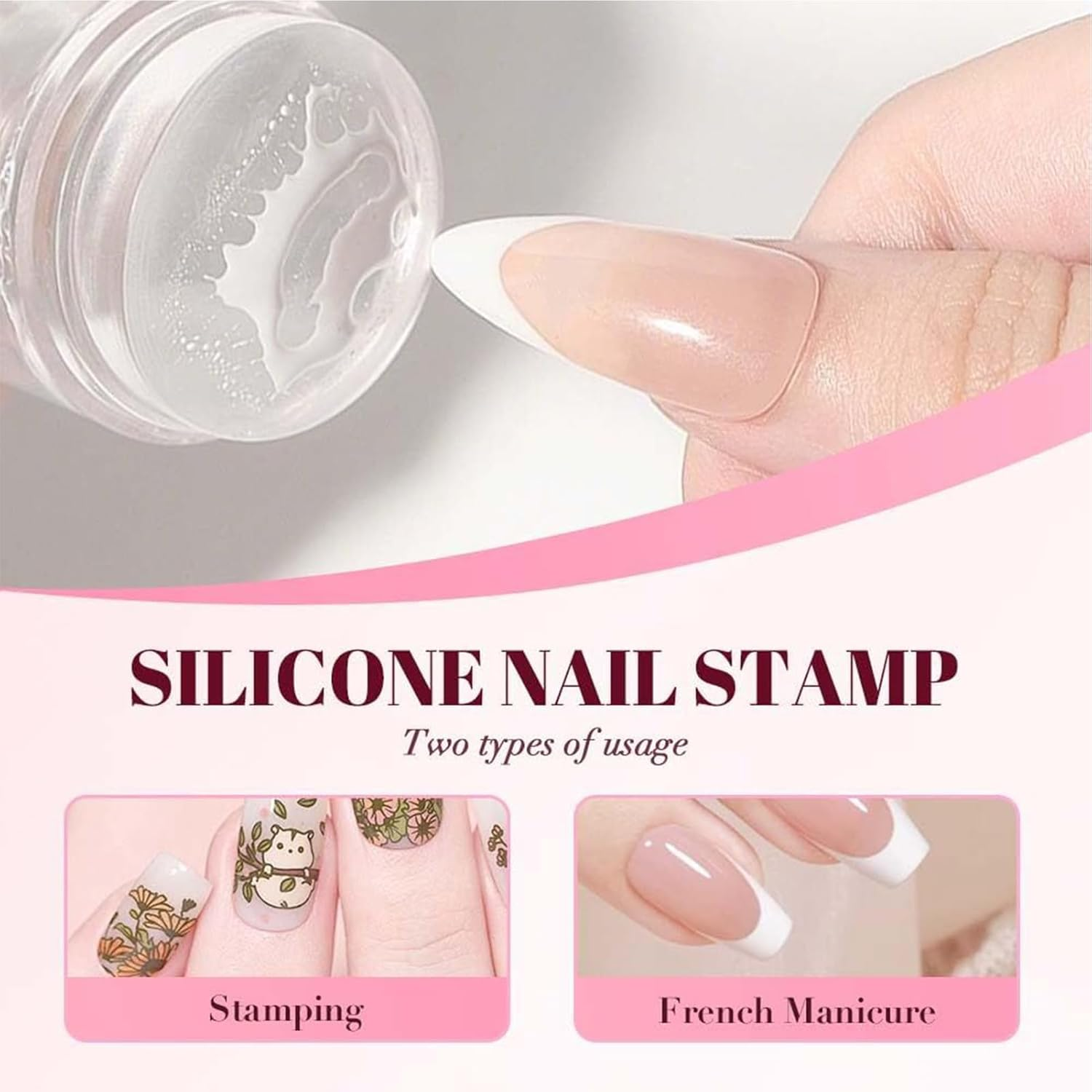 Wjnflqn French Tip Nail Stamp | Nail Stamper Art Kit Clear Silicone Stamping | Art Manicure Decoration Accessories for Women Girls Beginners