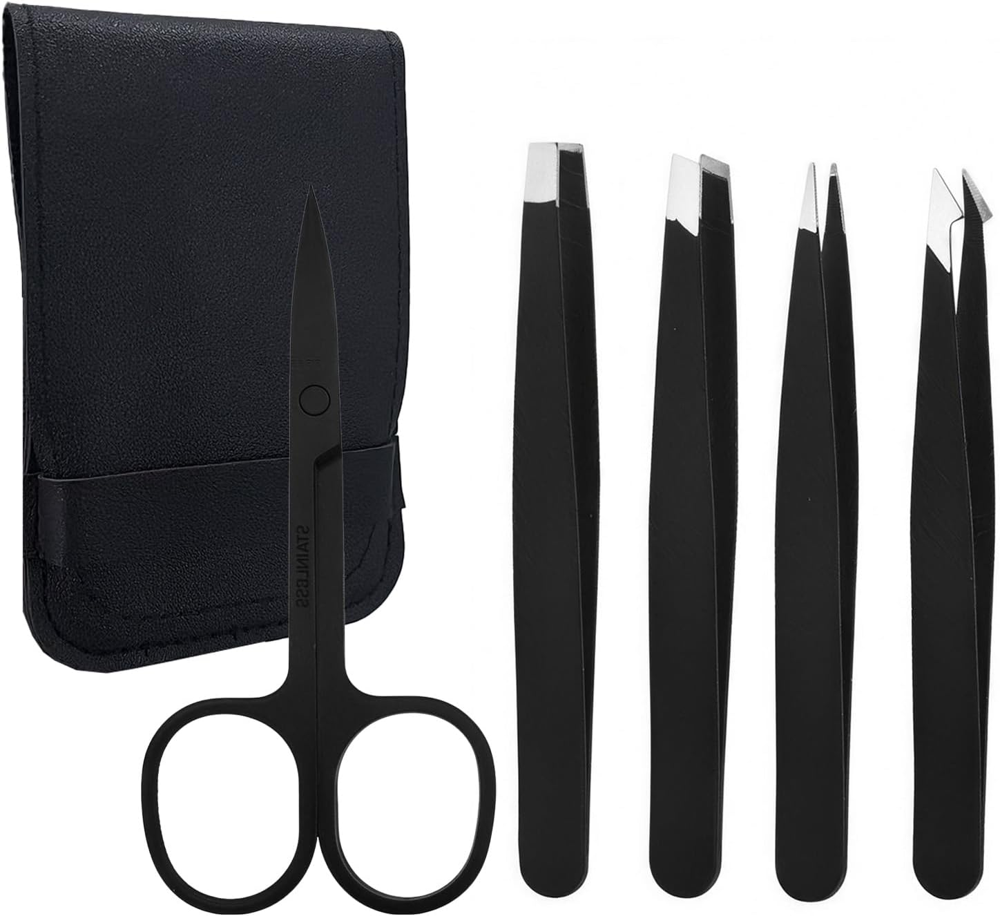 5-Piece Eyebrow Grooming Kit for Women and Men, Stainless Steel Eyebrow Scissors and Tweezers Set with PU Storage Bag - Professional Quality Eyebrow Trimming Tools for Flawless Brows image number 1
